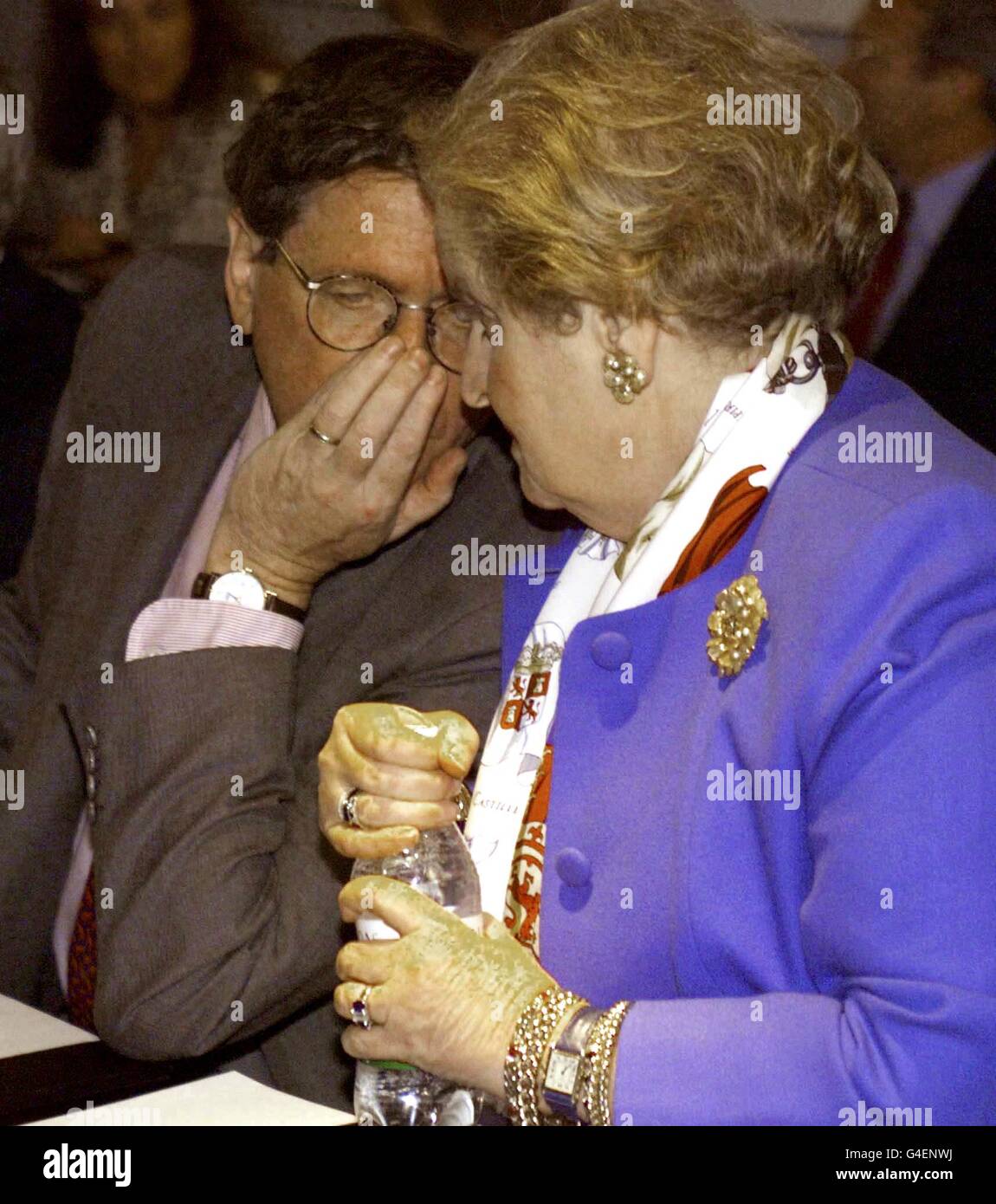 US Secretary of State Madeline Albright, right, listens to a comment from Special Envoy Richard Holbrook, at the beginning of the Contact Group meeting on Kosovo, at London's Heathrow Airport Thursday Oct. 8, 1998. The group of six foreign ministers from the US, Britain, Russia, Germany, France and Italy met to discuss the crisis in Kosovo, and the possibility of NATO air strikes against Serb forces. (AP Photo/Louisa Buller/POOL) (EDI) Stock Photo
