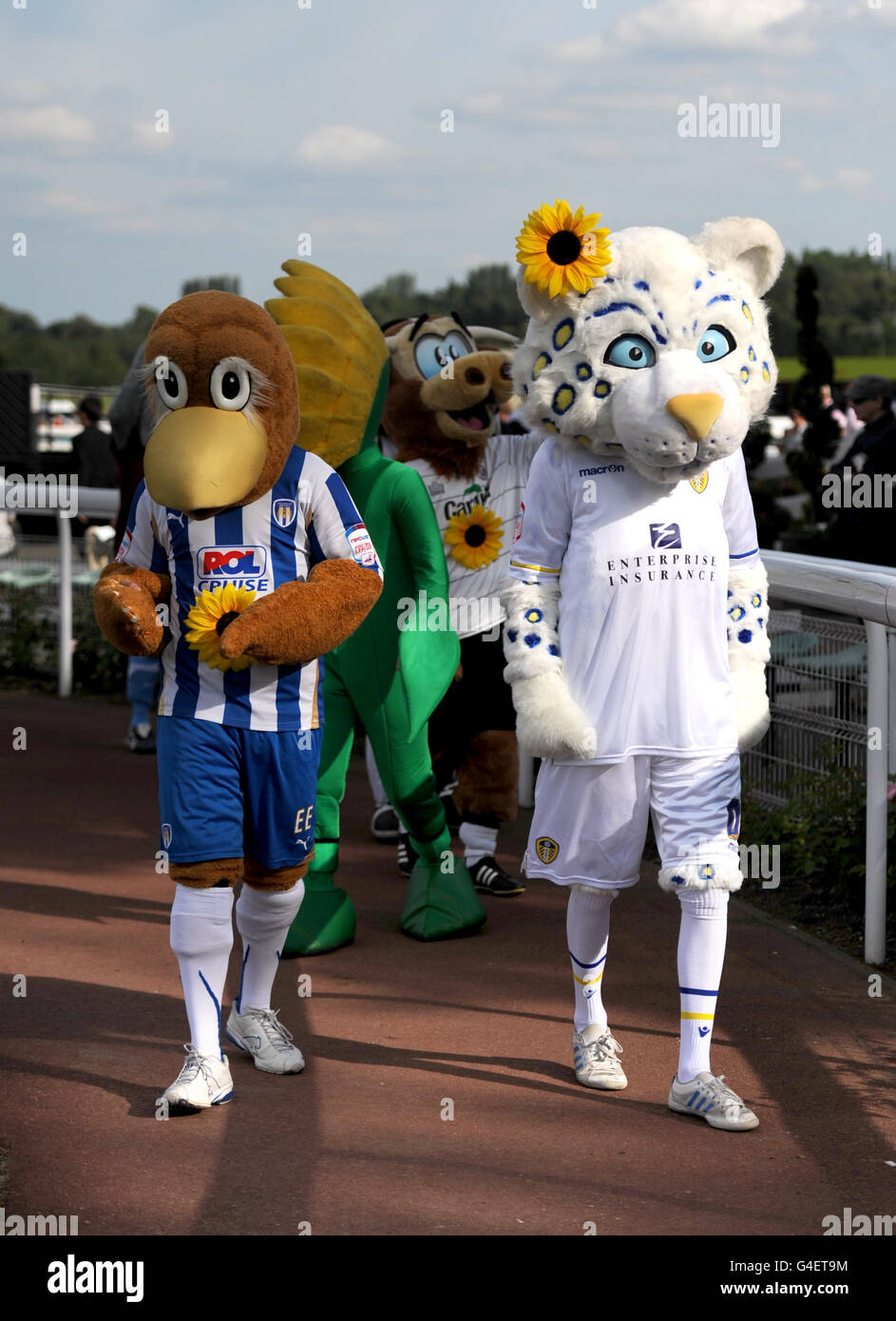 Leeds United mascot Lucas the Kop Cat (right) and Colchester United mascot Eddie the Eagle make
