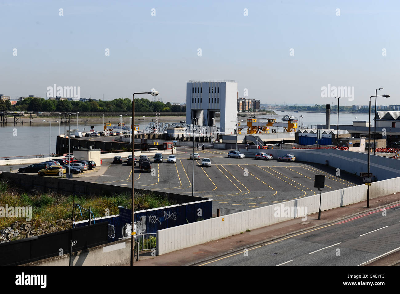 The empty car park at the Woolwich Ferry port after a teenager has died