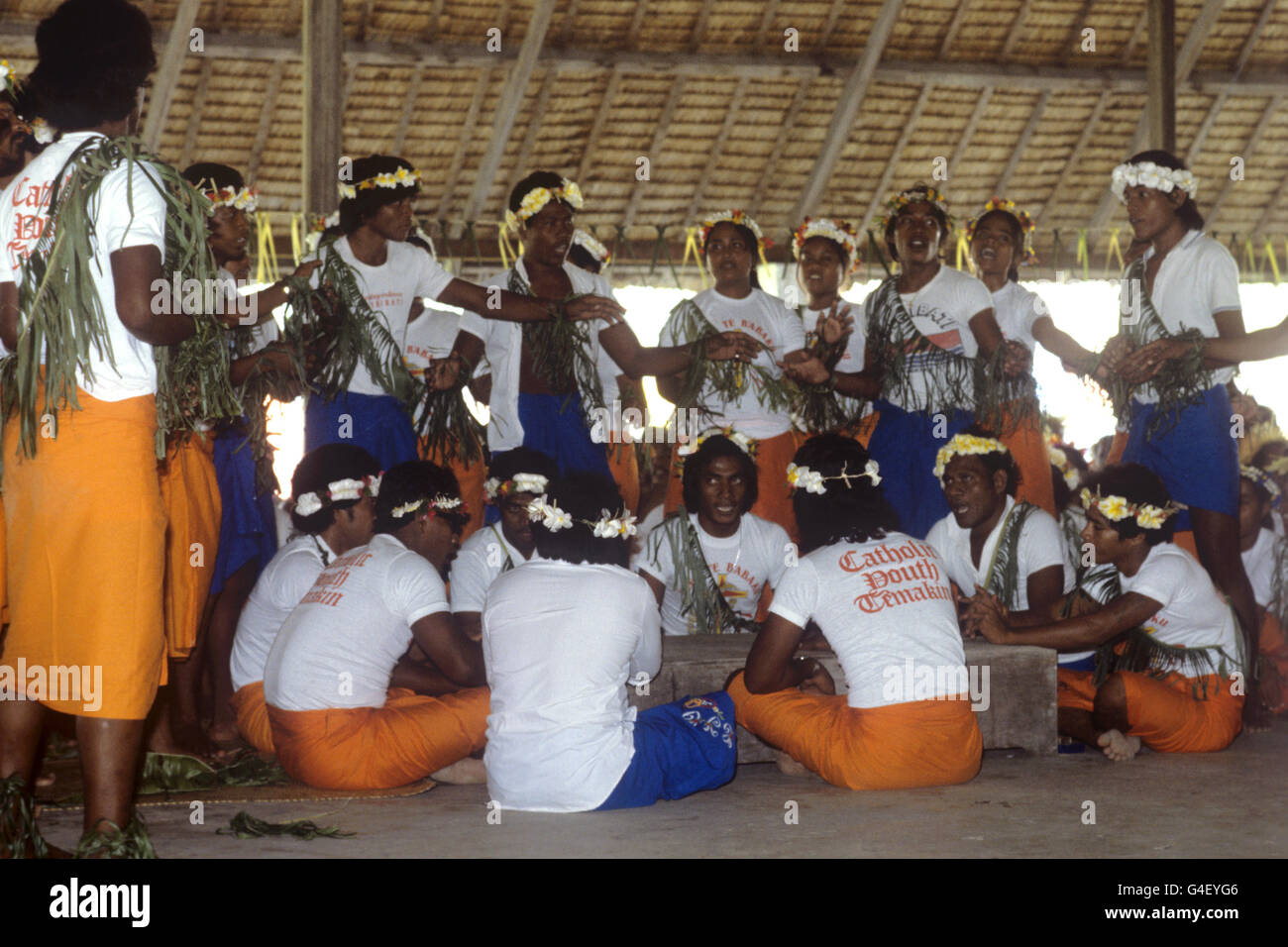 Dancing performed for Queen Elizabeth II and the Duke of Edinburgh at Betio Town, Tarawa. Stock Photo