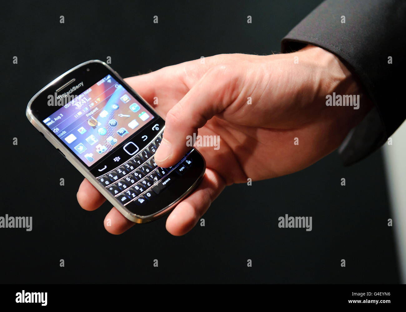 The new BlackBerry Bold 9900 at the global launch of Research In Motion's BlackBerry 7 smartphones, at the Soho Hotel in London. Stock Photo