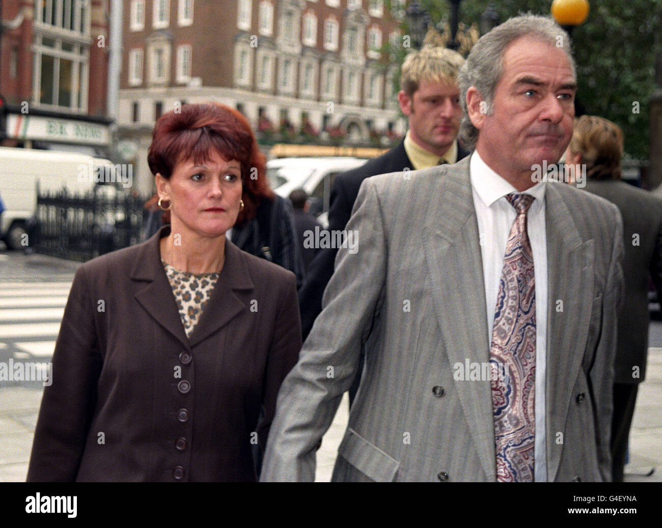The parents of murdered Lee Harvey, Maureen and Ray Harvey arrived at The High Court in London today (Monday) to hear Tracie Andrews' appeal against her July 1997 conviction. Tracie Andrews, jailed for life for murdering the fiance she claimed was killed by a mystery motorist in a road rage attack, will have to wait to see if her Court of Appeal bid for freedom will succeed. See PA story COURTS Andrews. Photo by Rosie Hallam/PA. Stock Photo