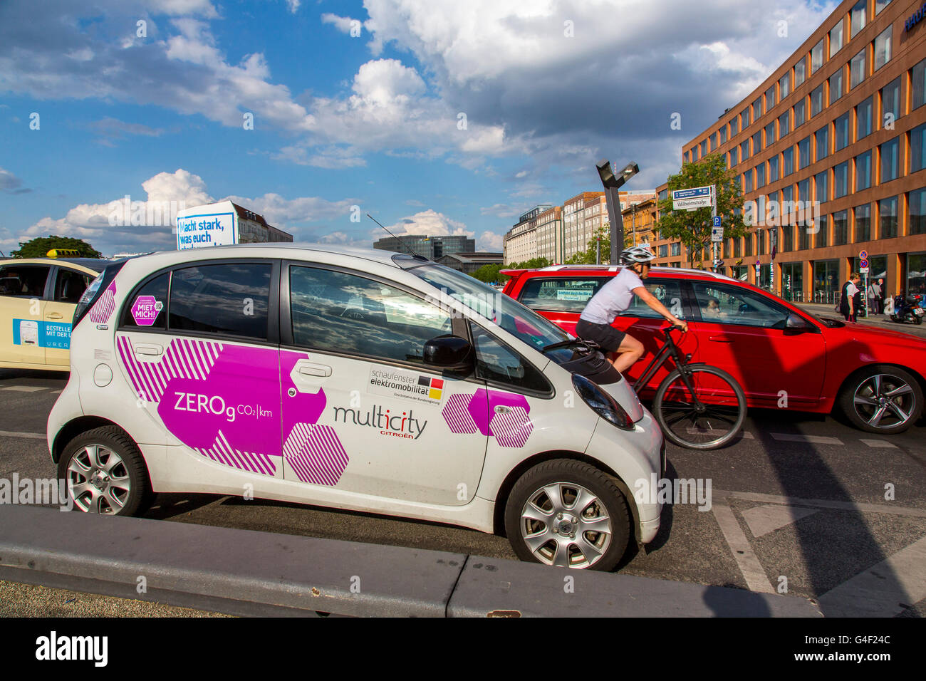 Multi City, carsharing project in Berlin, in my app to reserve a car, operated by CITROËN Germany, pure electric car fleet, Stock Photo