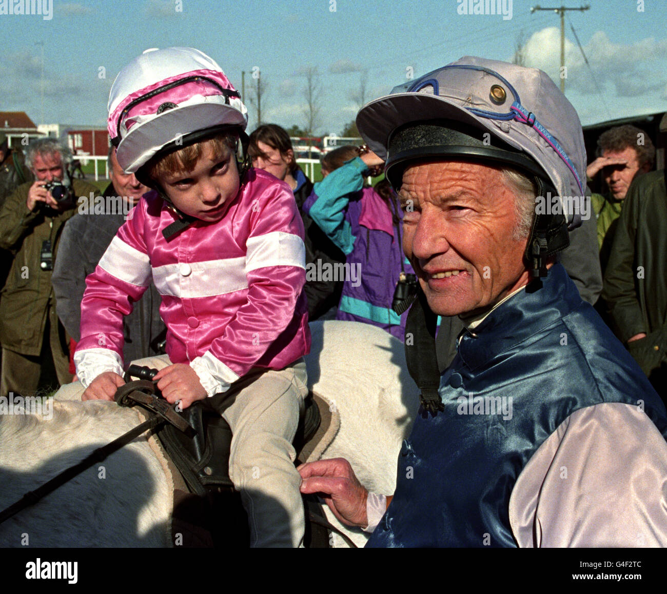 Jamie Piggott with father jockey Lester Piggott at the Charity Race