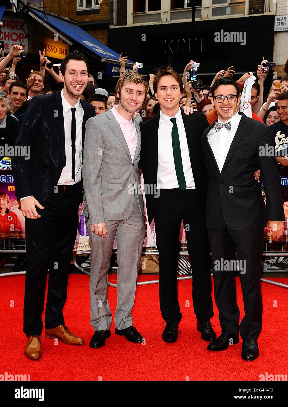 (left to right) Blake Harrison, James Buckley, Joe Thomas and Simon Bird arriving for the world