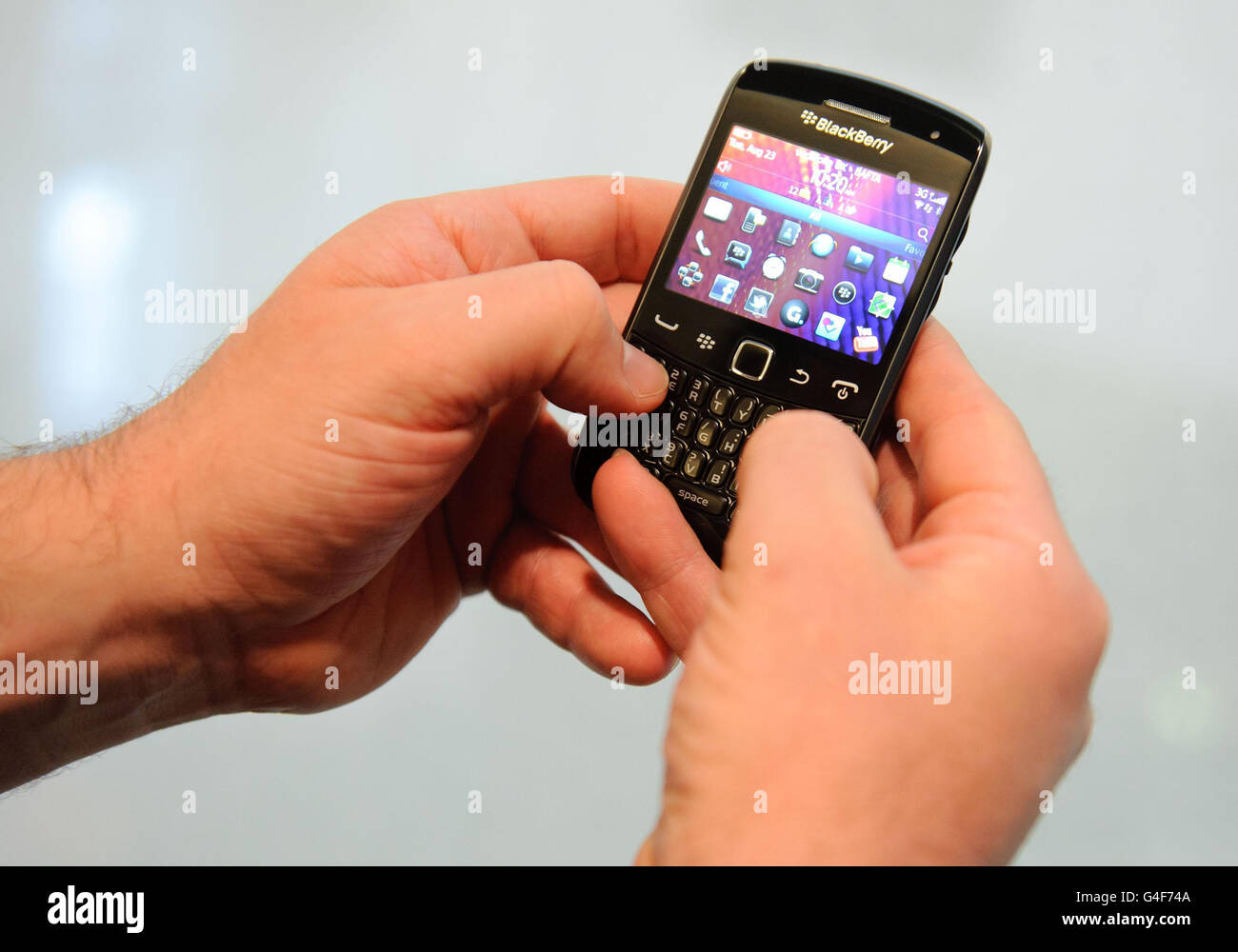 The new BlackBerry Curve 9360 smartphone, which features the BlackBerry 7 Operating System, at a press preview event at BAFTA in central London. Stock Photo