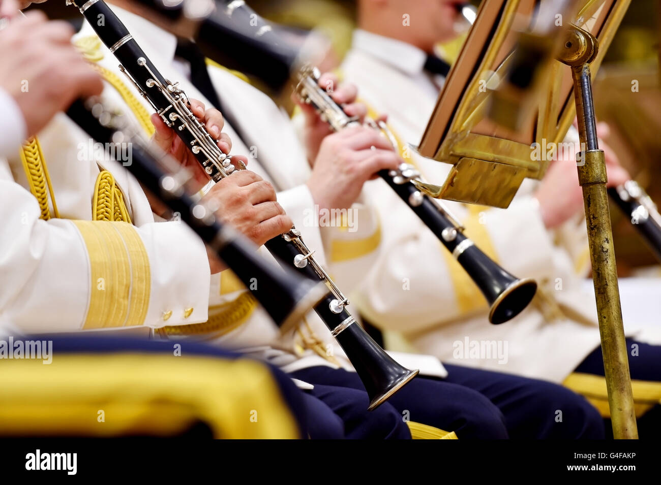 Detail with military orchestra uniform during a concert Stock Photo