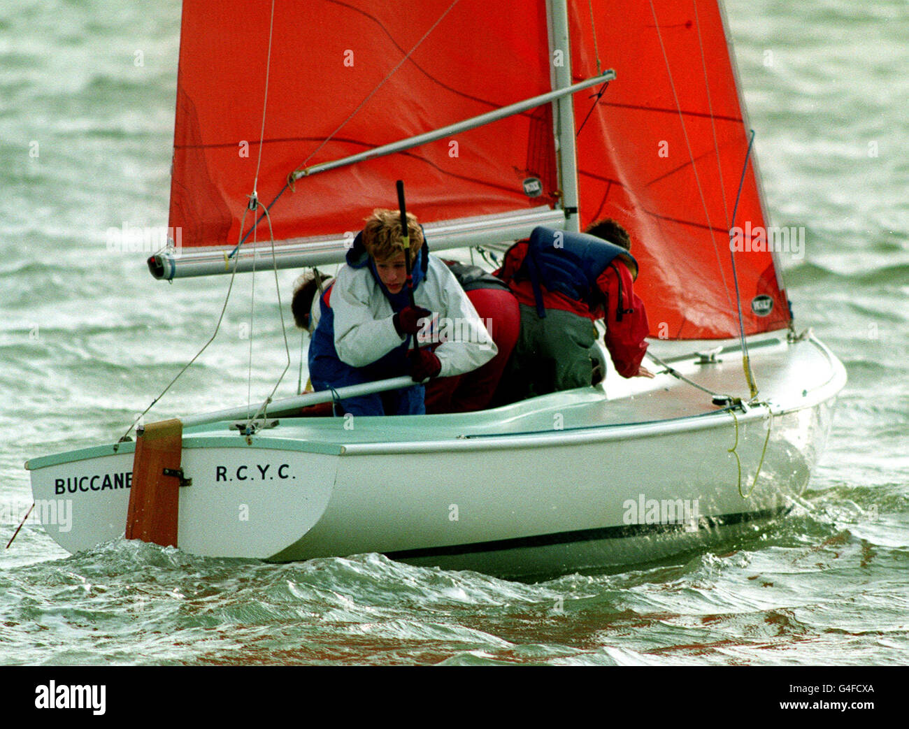 PA News 27/10/90 Master Peter Phillips, son of the Princess Royal, racing at the helm of a Squib Dinghy at Burnham-on-Crouch, Essex, where his mother reopened the Royal Corinthian Yacht Club. Stock Photo