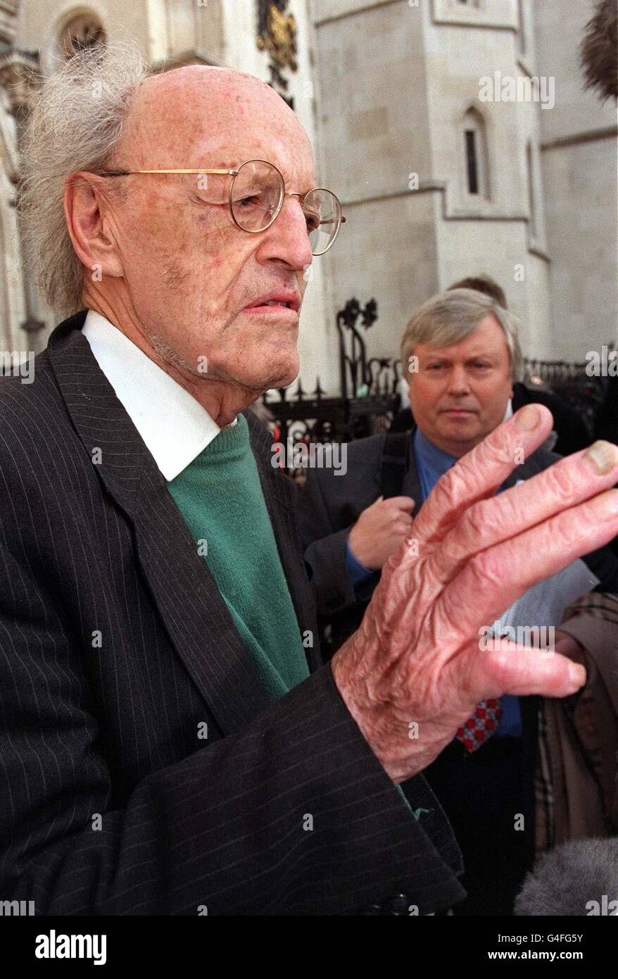 Labour peer and long-time champion of Myra Hindley's cause, Lord Longford, outside London's Court of Appleal this morning (Thursday) after the Court of Appeal refused to overturn Home Secretary Jack Straw's decision that her life sentence 'means life'. Photo by Peter J Jordan/PA. See PA story COURTS Hindley Stock Photo