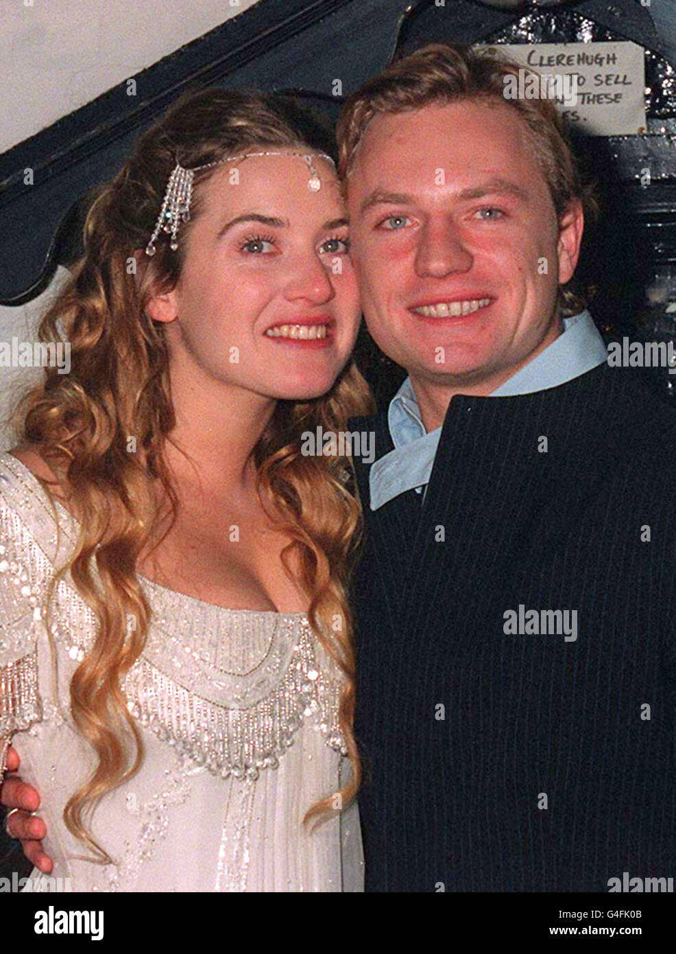 Actress Kate Winslet and new husband Jim Threapleton at their wedding  reception in the Crooked Billet pub in Stoke Row, Oxfordshire. * 3/9/01:  Movie star Winslet and husband Threapleton are separating, the