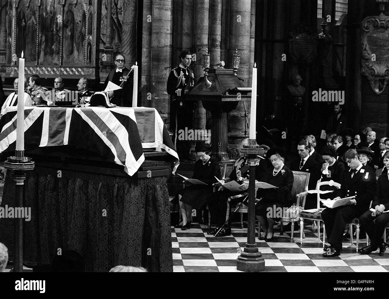 PA NEWS PHOTO 5/9/79 THE PRINCE OF WALES GIVES HIS SPEECH AT THE FUNERAL SERVICE OF THE EARL MOUNTBATTEN AT WESTMINSTER ABBEY, LONDON Stock Photo
