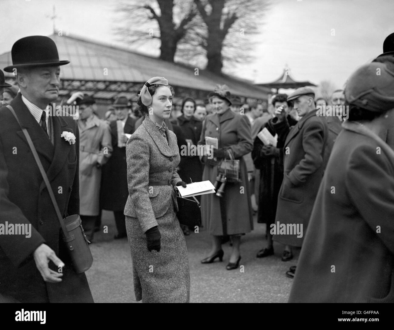 Princess Margaret returning from the paddock after watching the Queen Mother's horse 'M'as Tu Vu' Stock Photo