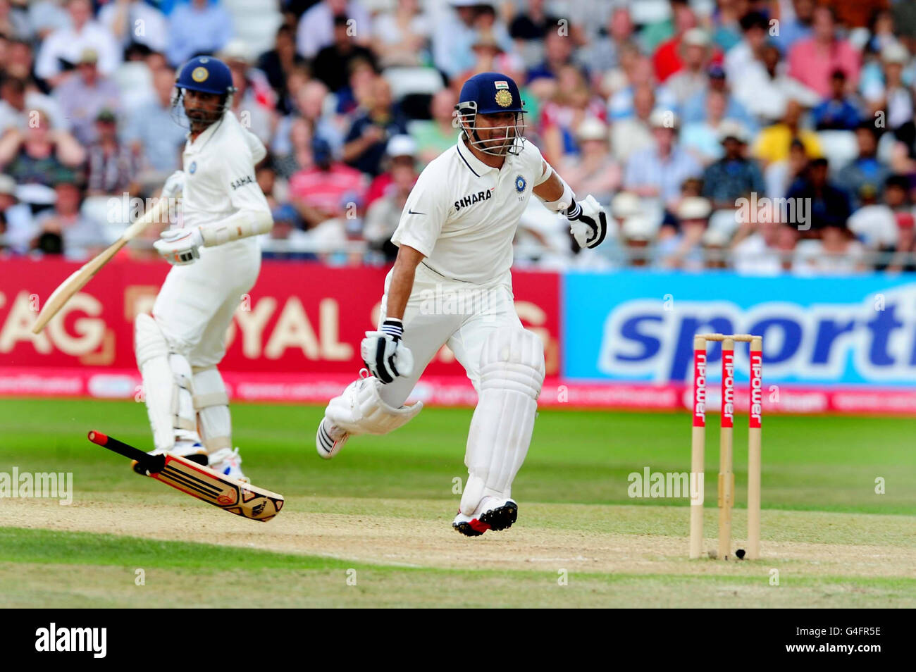 Indias sachin tendulkar drops bat test match trent bridge hires stock
