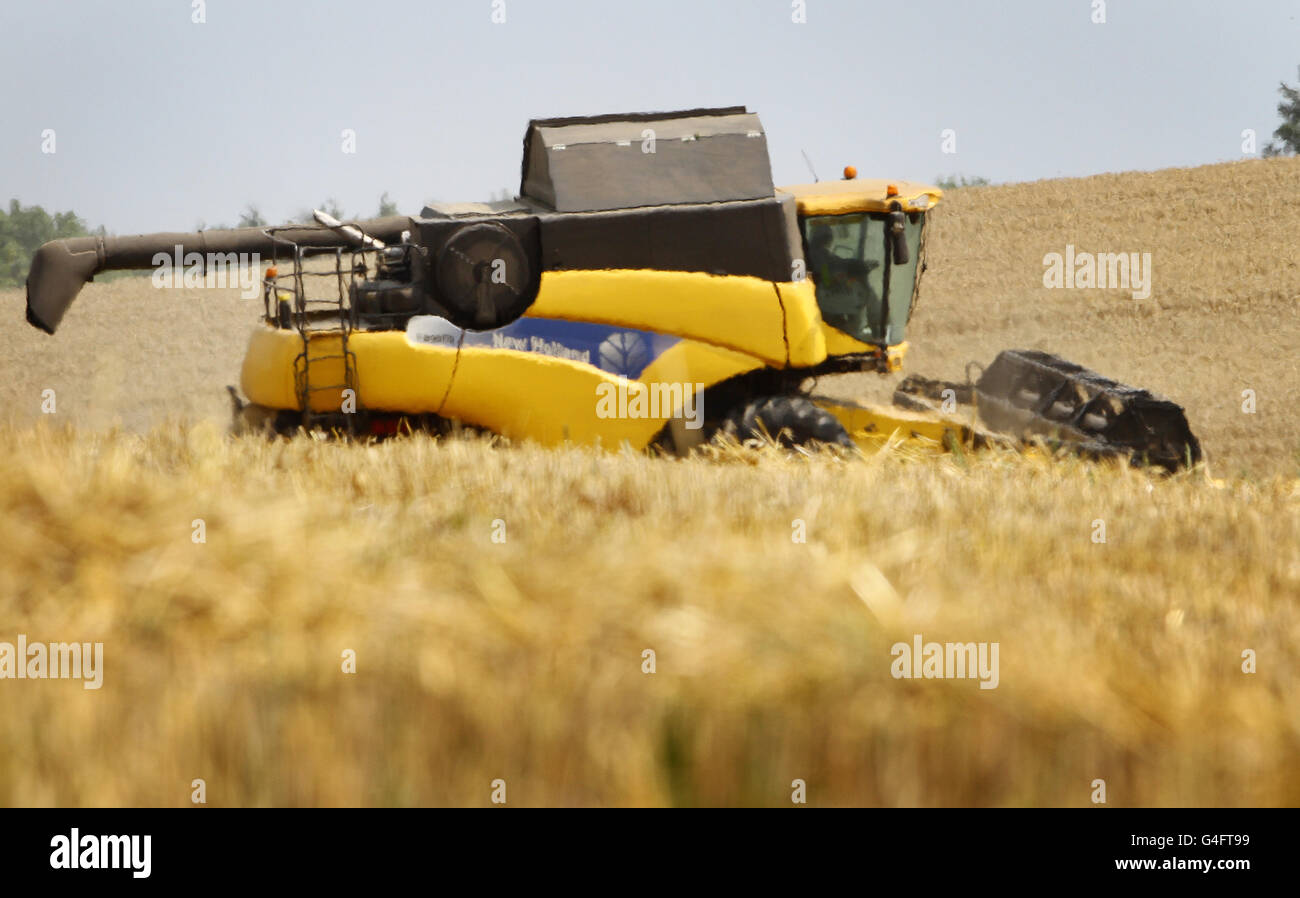 Combine harvester works through the midday heat in great chart hires