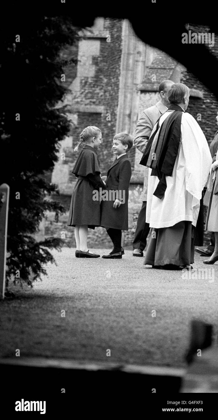 Prince William and Zara Phillips at Sandringham Church for the traditional Christmas Day service. Stock Photo