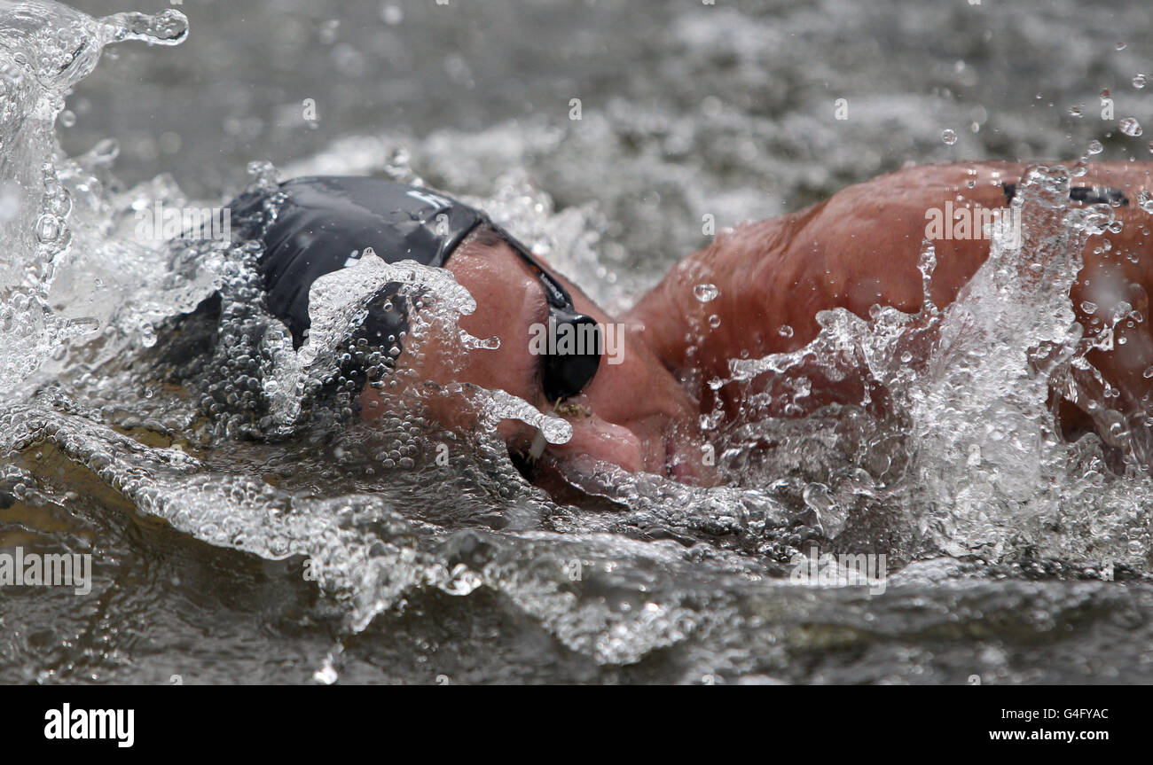 Luca Ferretti during the mens race during the Marathon Swimming Olympic Games Test Event in Hyde Park, London. Stock Photo