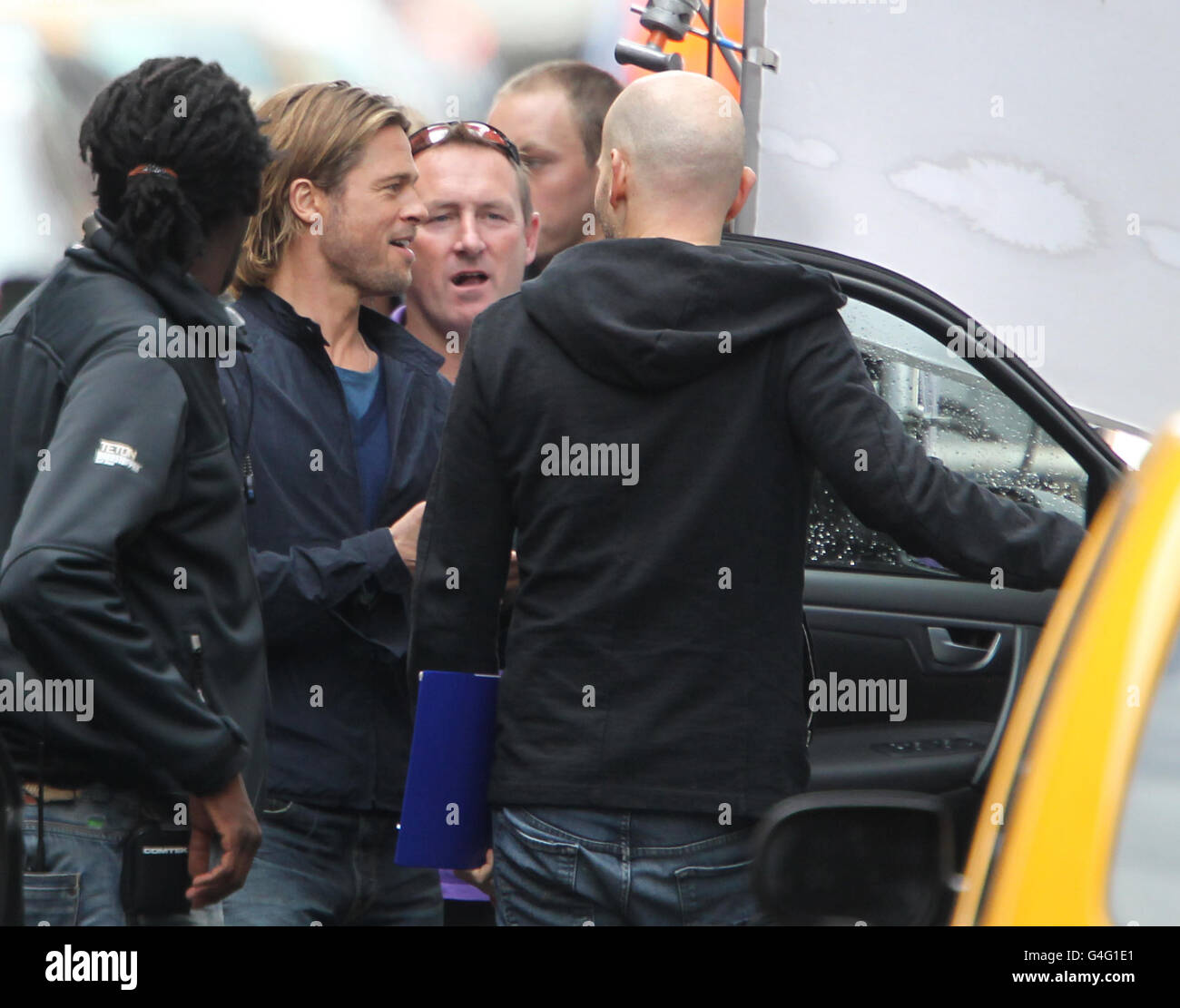 Brad Pitt on set during the filming of World War Z near George Square, Glasgow. Stock Photo