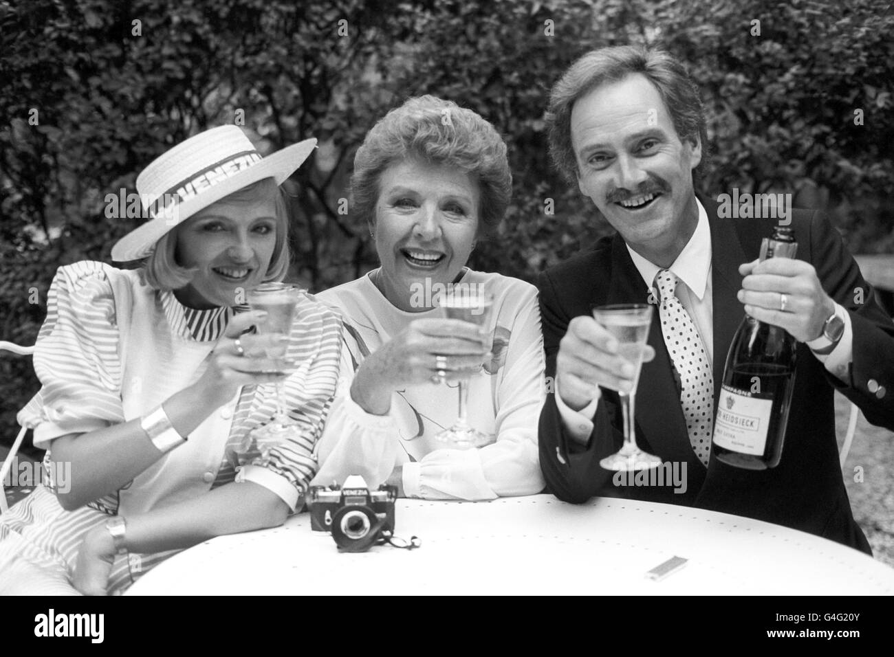 Actress Noele Gordon, who played the former motel boss 'Meg Mortimer' in Crossroads, is reunited with her screen daughter Jill (played by Jane Rossington), left, and her husband Adam Chance (played by Tony Adams), on their Italian honeymoon. Noele is maki8ng a guest appearance in two episodes. Stock Photo