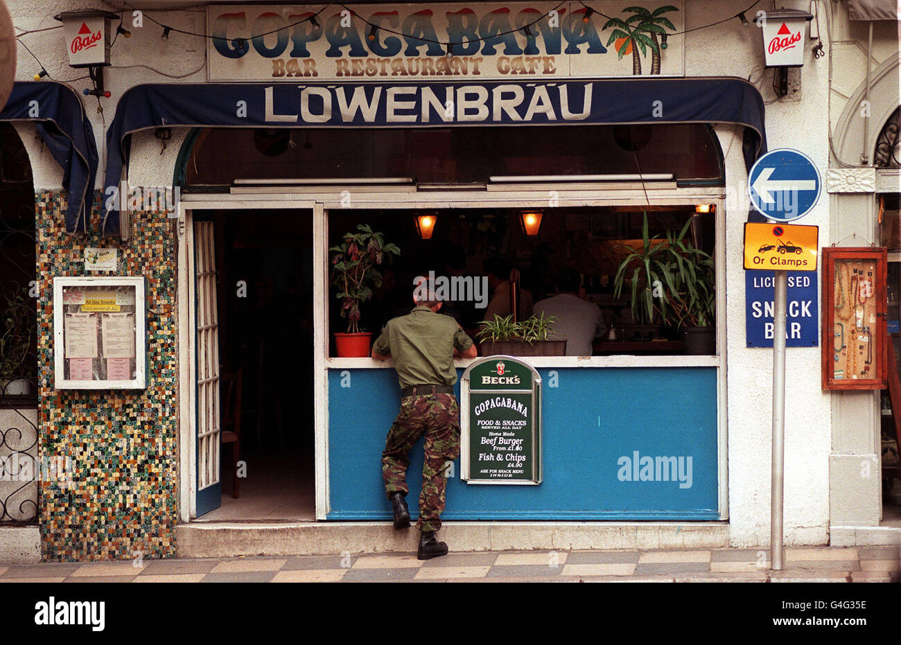 PA NEWS PHOTO 17/4/98 A BRITISH SOLDIER AT A BAR IN GIBRALTAR Stock Photo -  Alamy