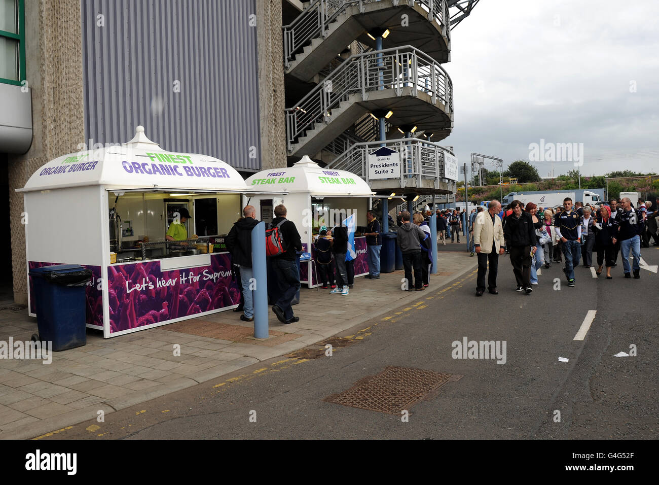 Fans queue up for food at a catering van at Murrayfield Stadium Stock ...