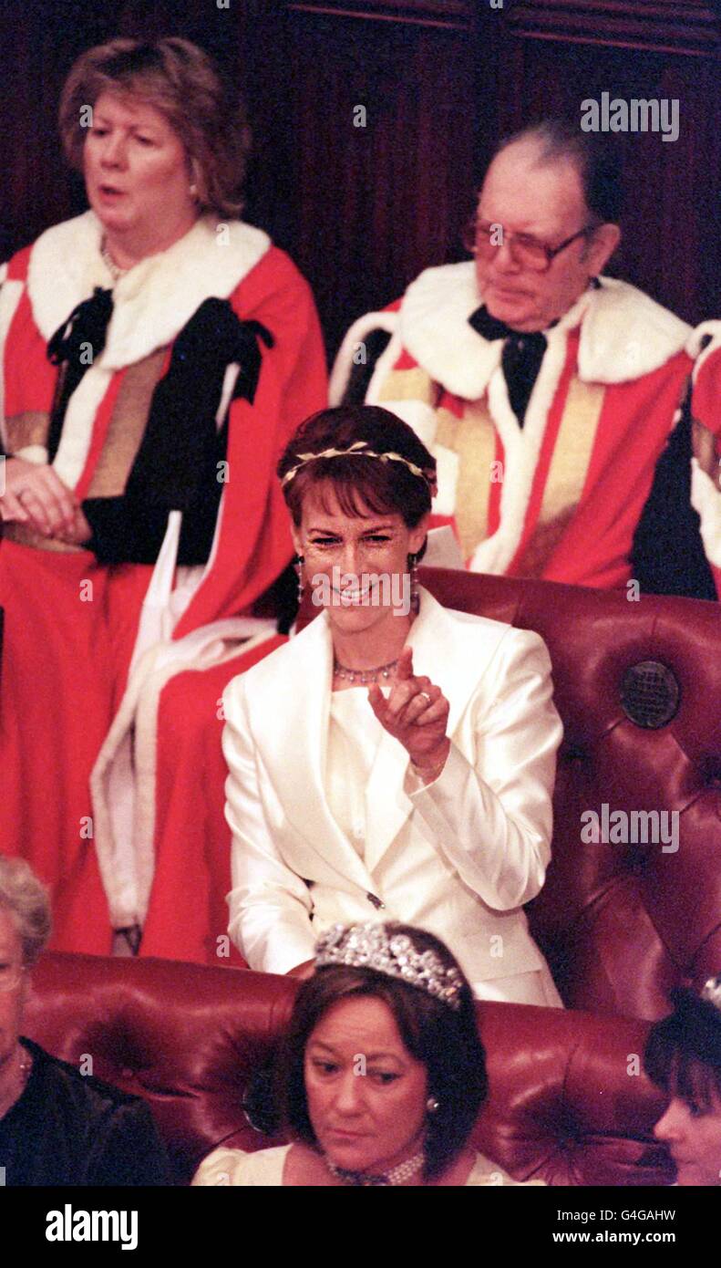 Hollywood actress Jamie Lee Curtis, wife of Lord Hayden-Guest, sits in the House of Lord's today (Tuesday), as The Queen makes her speech for the State Opening of Parliament. See PA Story POLITCS Speech. Stock Photo