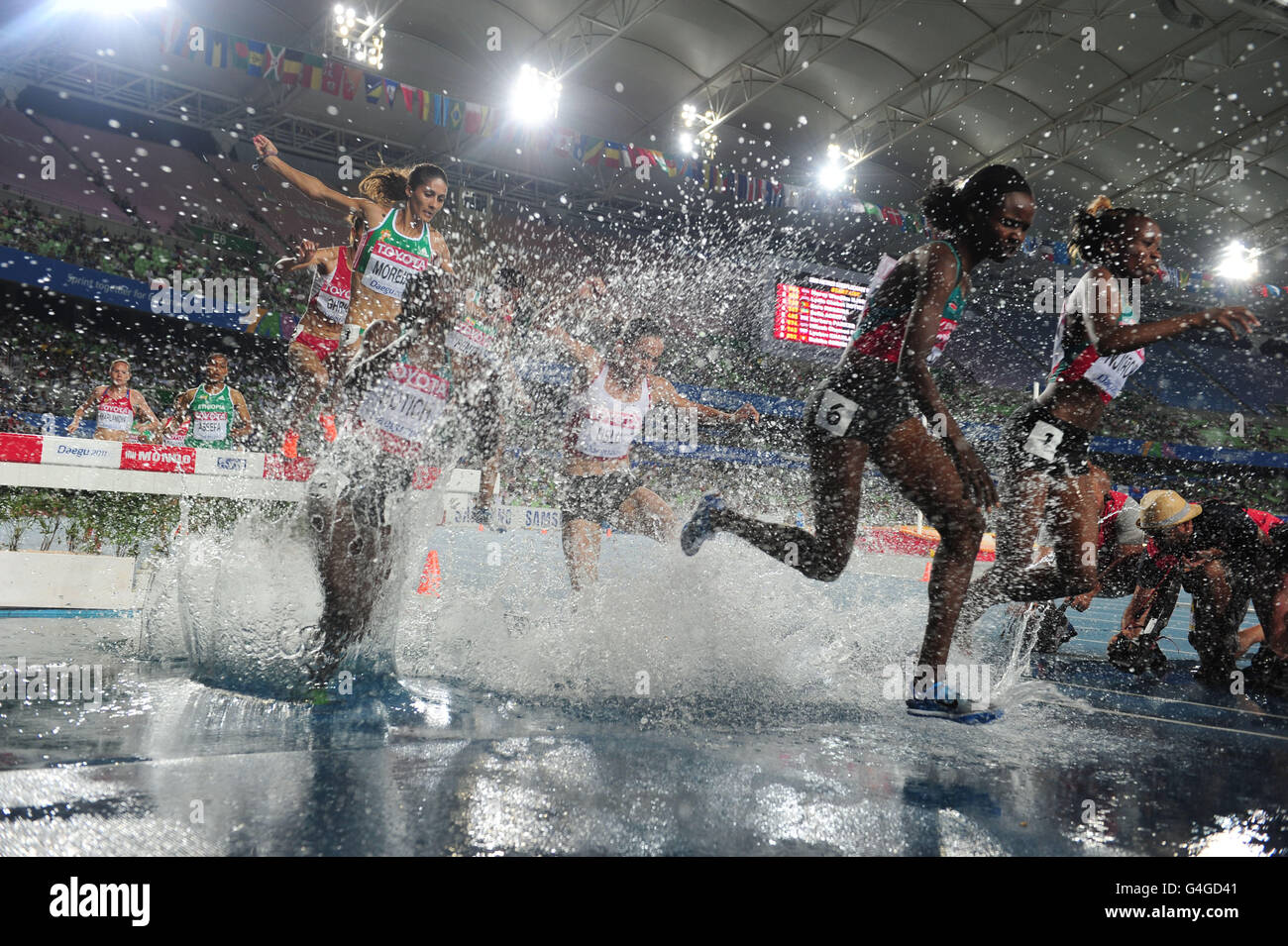 Athletics - IAAF World Championships 2011 - Day Four - Daegu. General action from the Women's 5000m Steeplechase Stock Photo