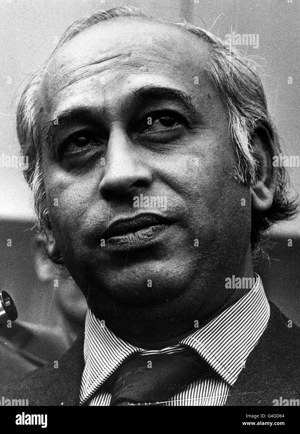 APRIL 4th: On this day in 1979, the President of Pakistan, Zulfikar Ali Bhutto, was executed. Ali Bhutto was sentenced to death for the murder of a political opponent following a trial which was widely condemned as unfair. The appeal process was also tainted by allegations of bias on the part of some judges. PA NEWS PHOTO 23/4/77 A LIBRARY PORTRAIT OF ZULFIKA ALI BHUTTO Stock Photo