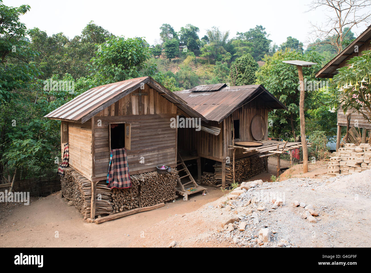 Traditional wood house in a Kayaw (Bwe) village, Htei Ko village, Kayah