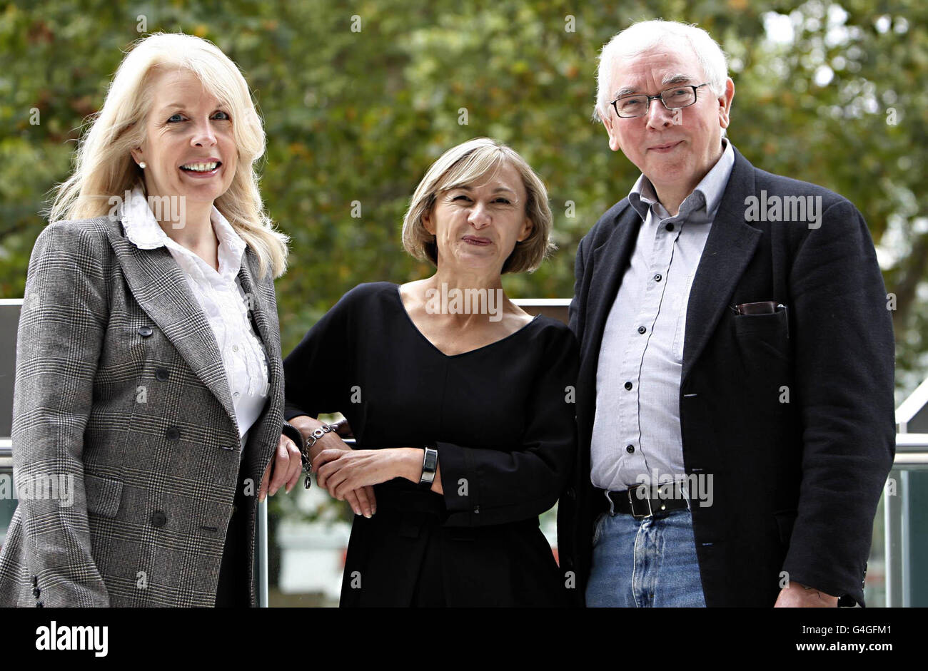 (Left - right) BFI Chief Executive Amanda Nevill, Festival Artistic Director Sandra Hebron and filmmakerTerence Davies at The BFI London Film Festival press launch in Leicester Square, London. Stock Photo