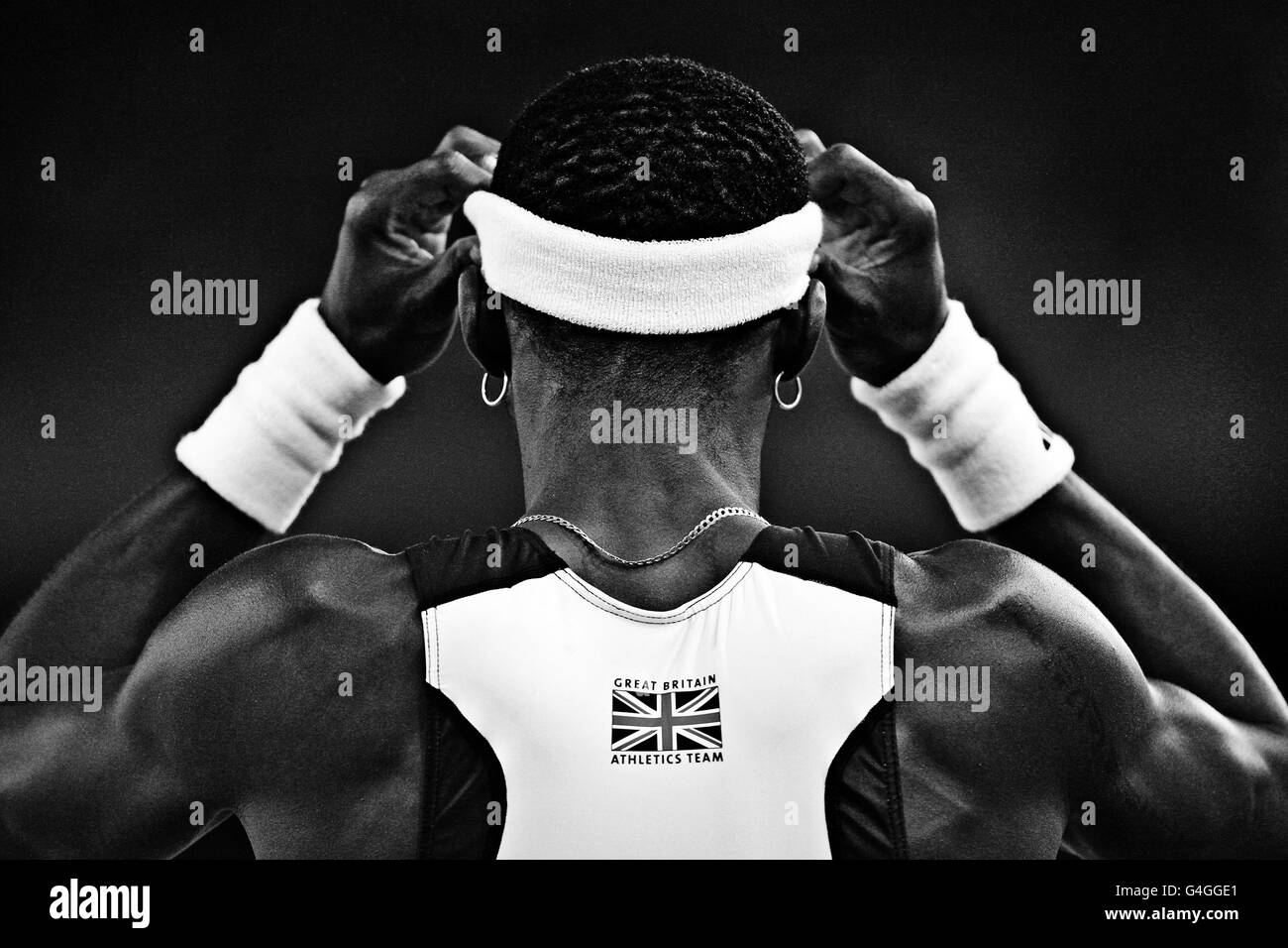 Great britains phillips idowu in the triple jump final Black and White