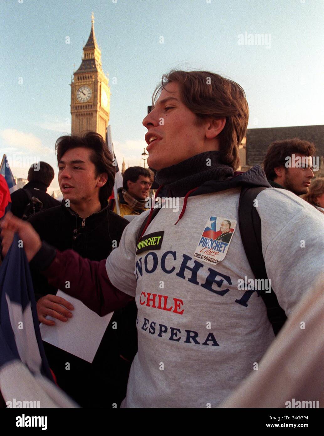 Pro-Pinochet demonstrators in London's Westminster, where 7 Law Lords are due to begin a second hearing to decide the fate of Chile's former dictator, General Augusto Pinochet, wanted in Spain to face charges of genocide, terrorism and torture. Stock Photo