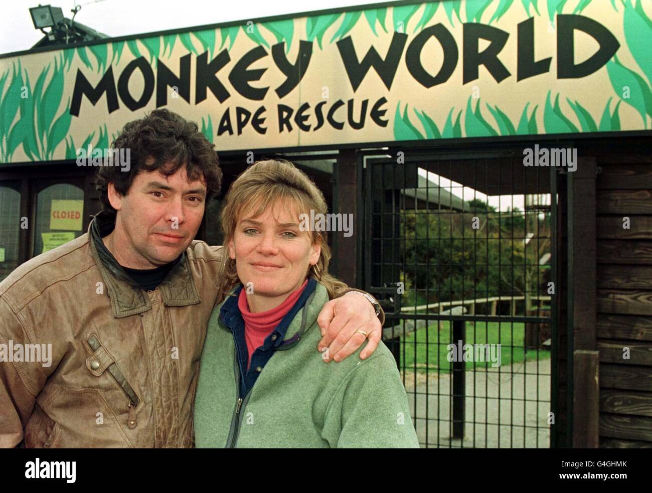 Recent file of Jim Cronin, Director, & Alison Cronin, Scientific Director, at Monkey World in Dorset, the new home of 18-month-old chimpanzee Trudy, after she was seized from Chipperfield's Farm. * Circus trainer Mary Chipperfield was convicted on 12 counts of animal cruelty by a magistrate at Andover, Hants. Stock Photo