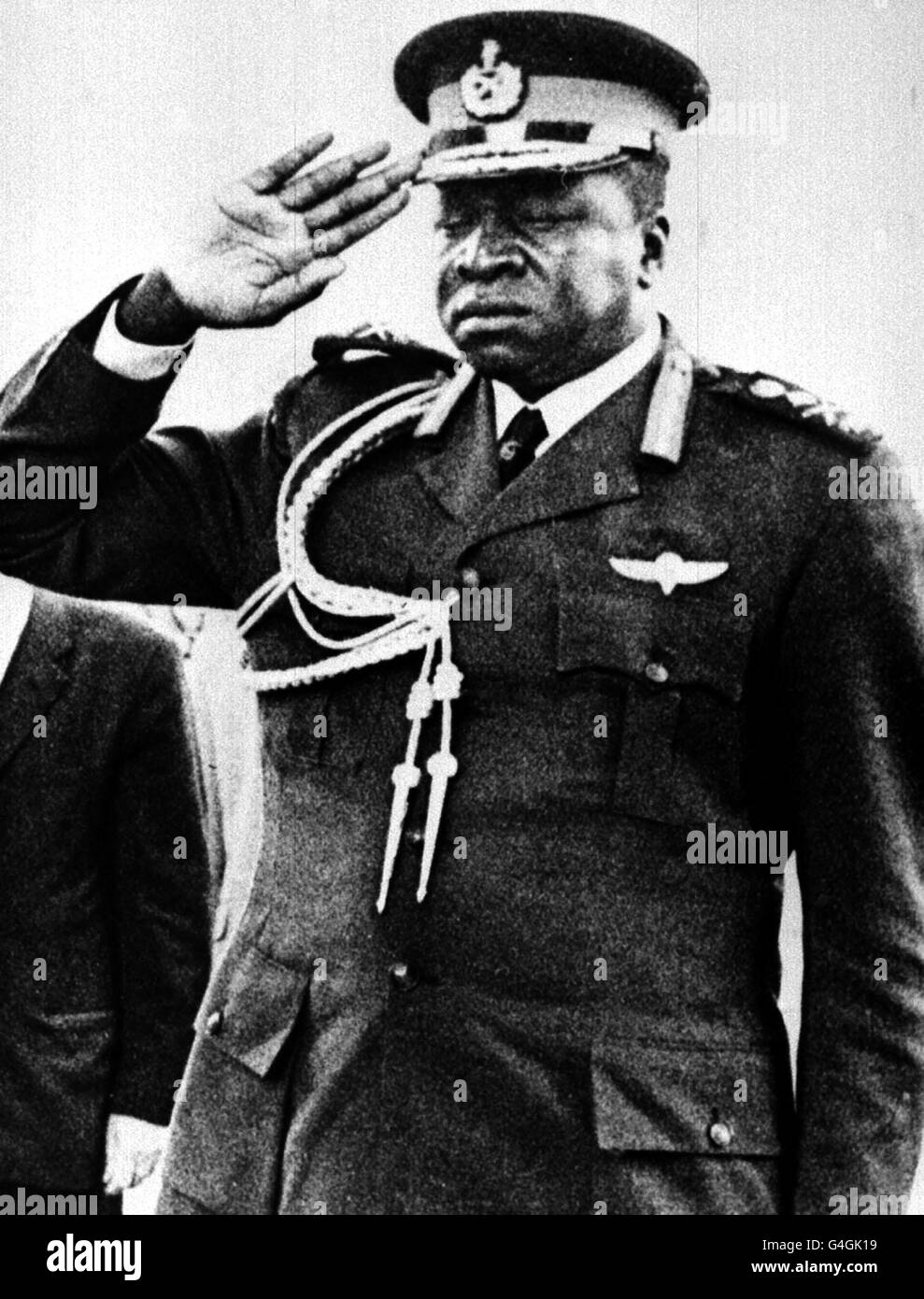 APRIL 1974 picture of Idi Amin, the Ugandan President who gave Ugandan Asians three months to leave the country in 1972. A thanksgiving service at Westminster Abbey today (Thursday) marks the arrival of nearly 30,000 Ugandan Asians in Britain 25 years ago. See PA Story SOCIAL Uganda. Photo PA available in Black and White only. Stock Photo