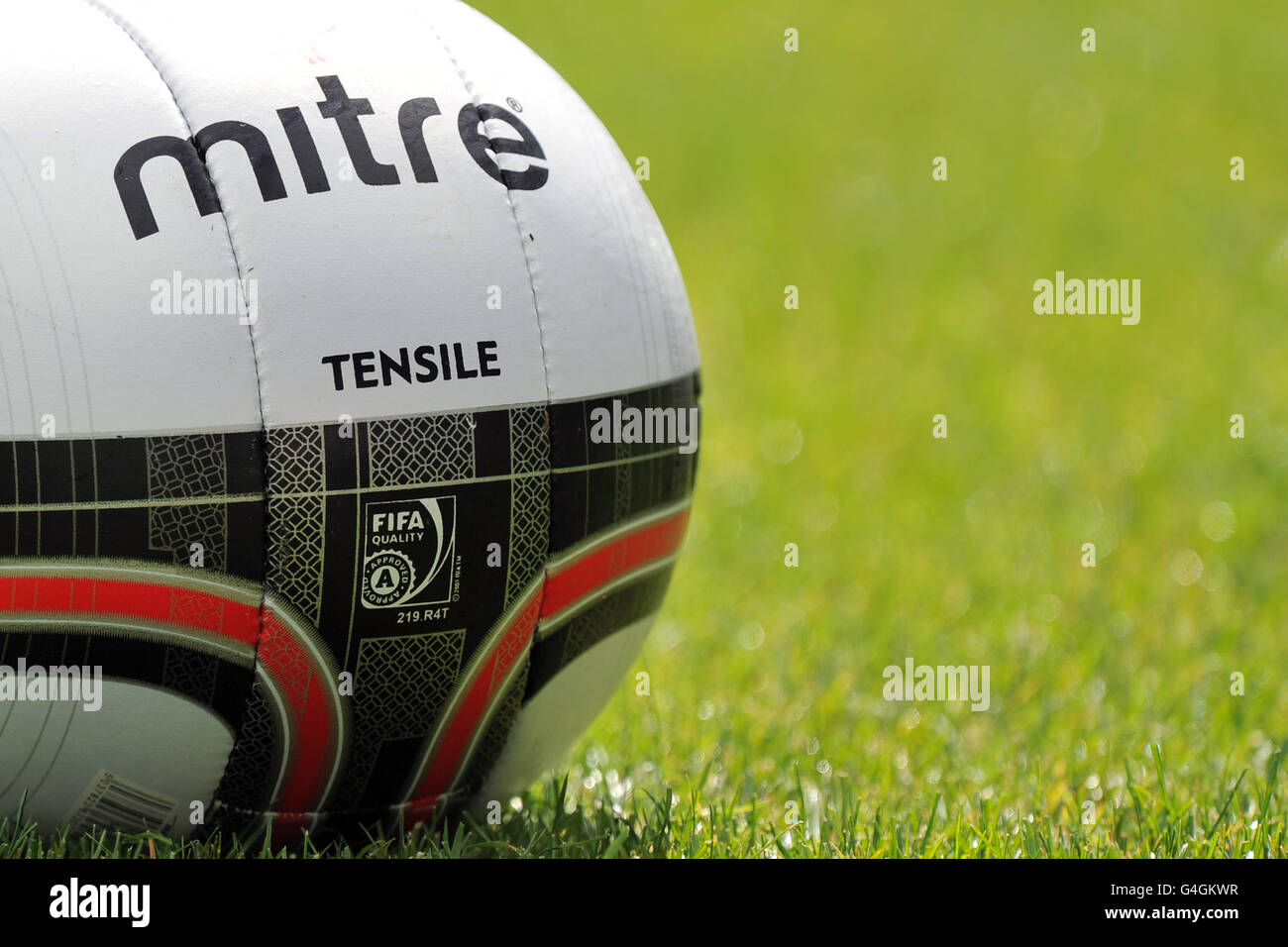Detail of am official match ball on the pitch before the game Stock Photo