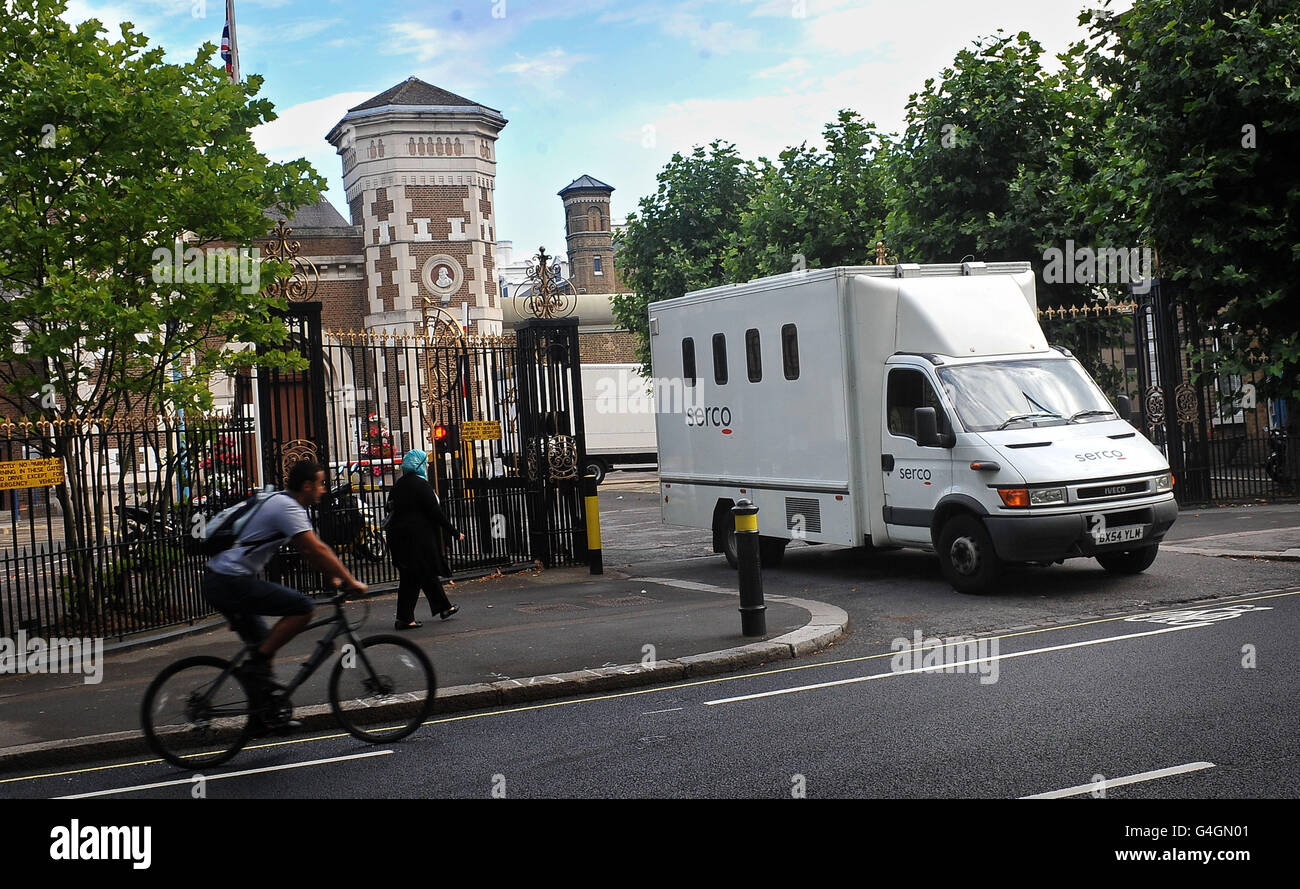A general view of a Serco prison van leaving Wormwood Scrubs prison in