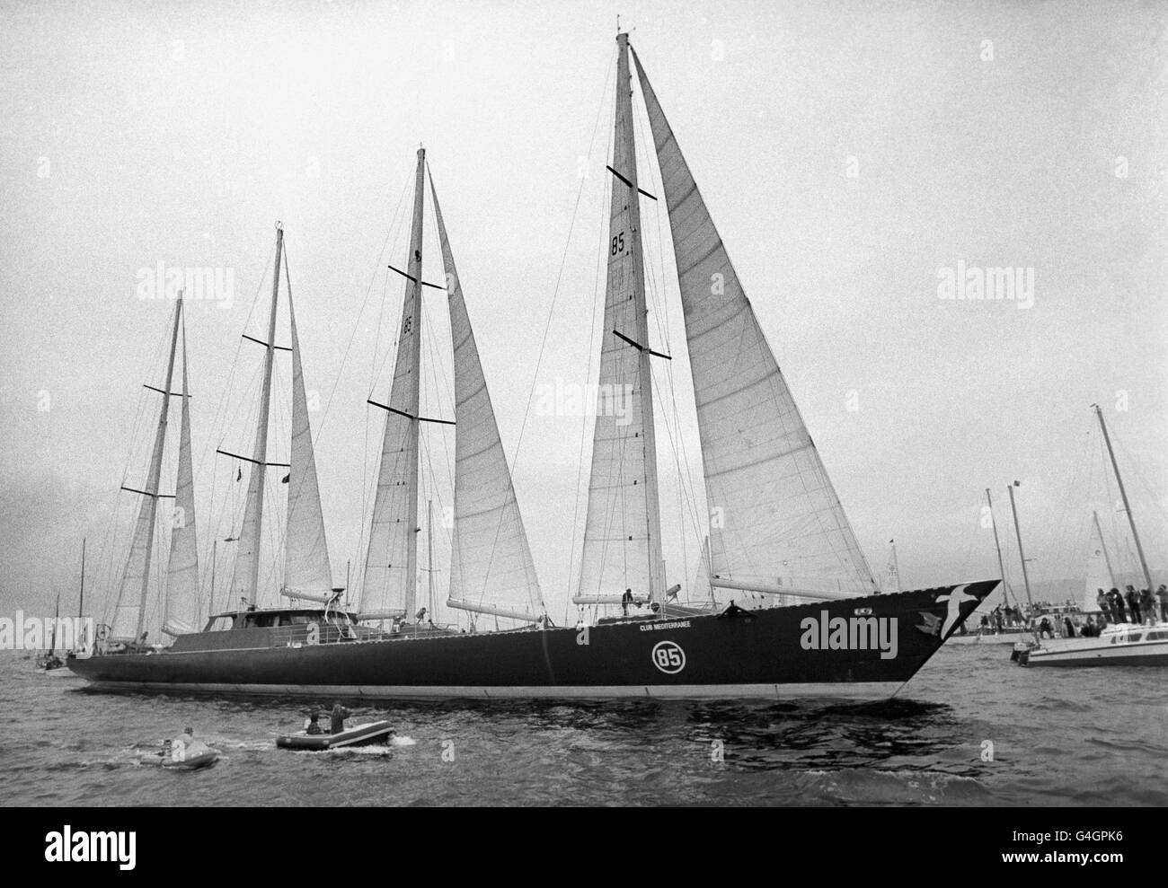 Alain Colas in the yacht 'Club Mediterranee', taking part in the Plymouth to Newport Single-handed Race Stock Photo