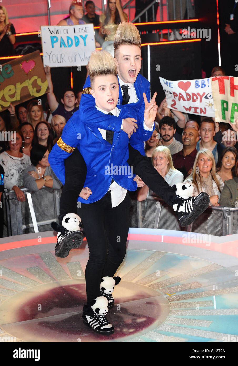 Celebrity Big Brother final. Jedward are voted out of the Big Brother house at Elstree Studios in London. Stock Photo