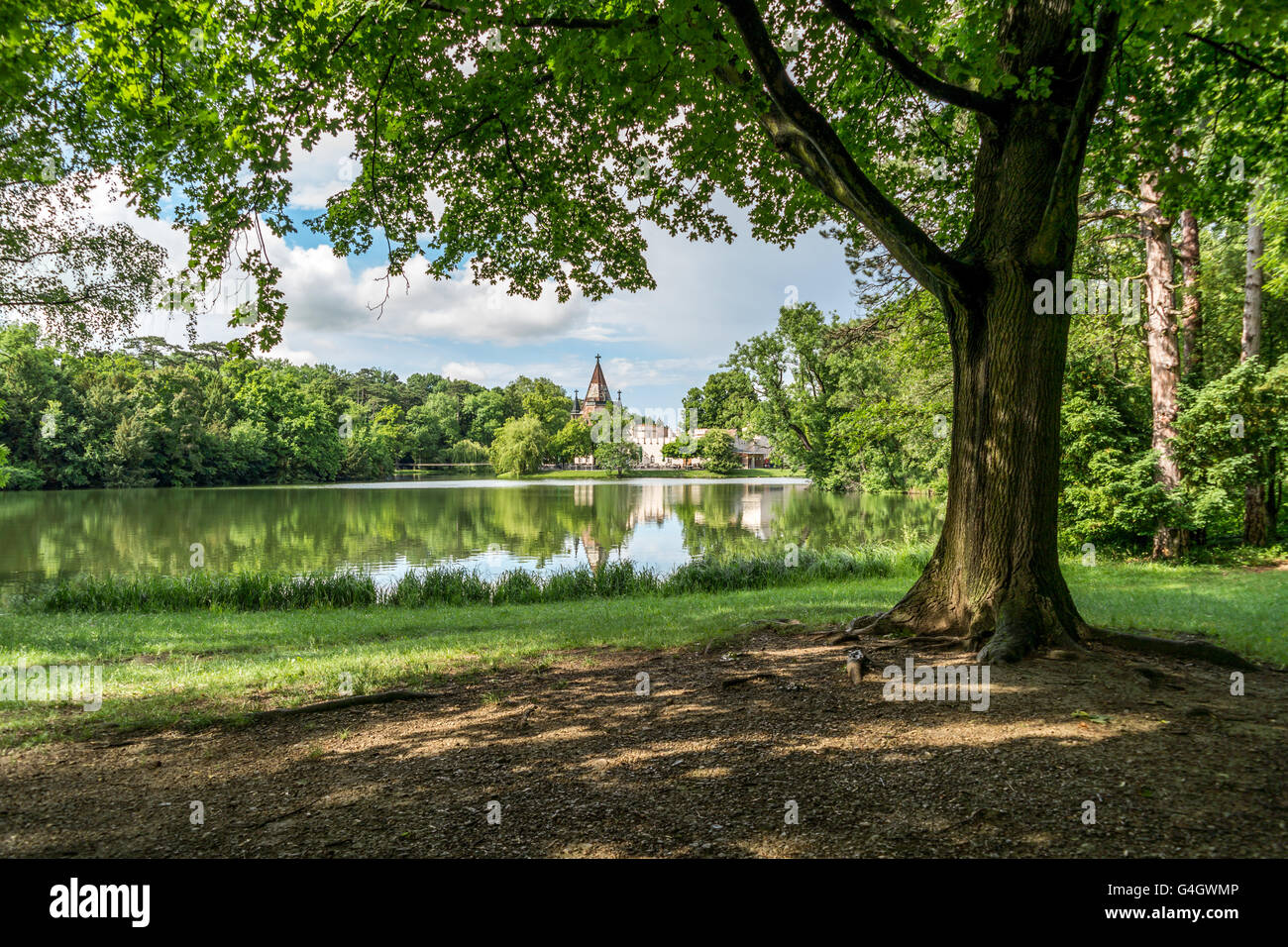 Franzensburg Castle and pond in Laxenburg castle gardens near Vienna, Lower Austria Stock Photo