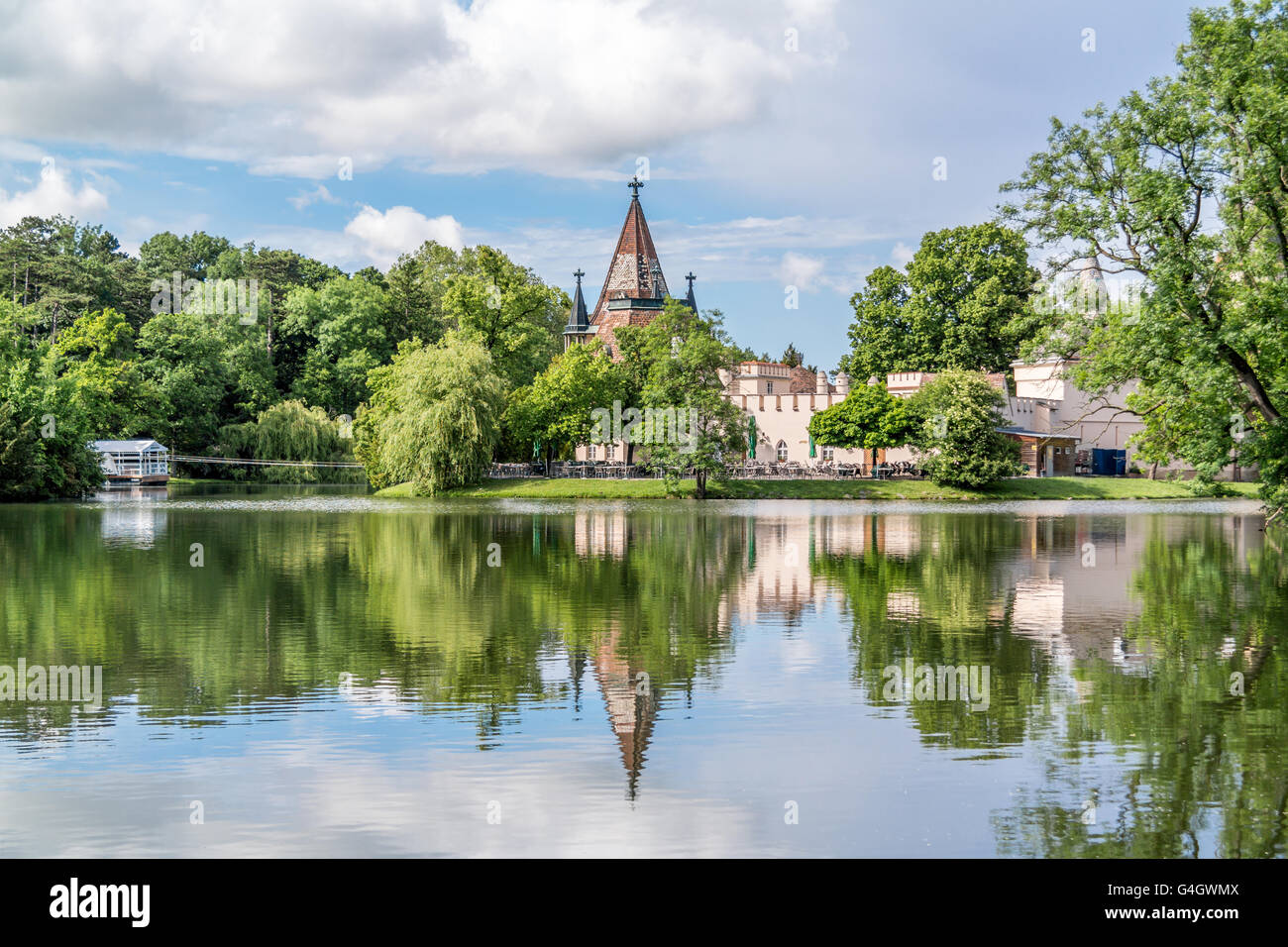 Franzensburg Castle and pond in Laxenburg castle gardens near Vienna, Lower Austria Stock Photo
