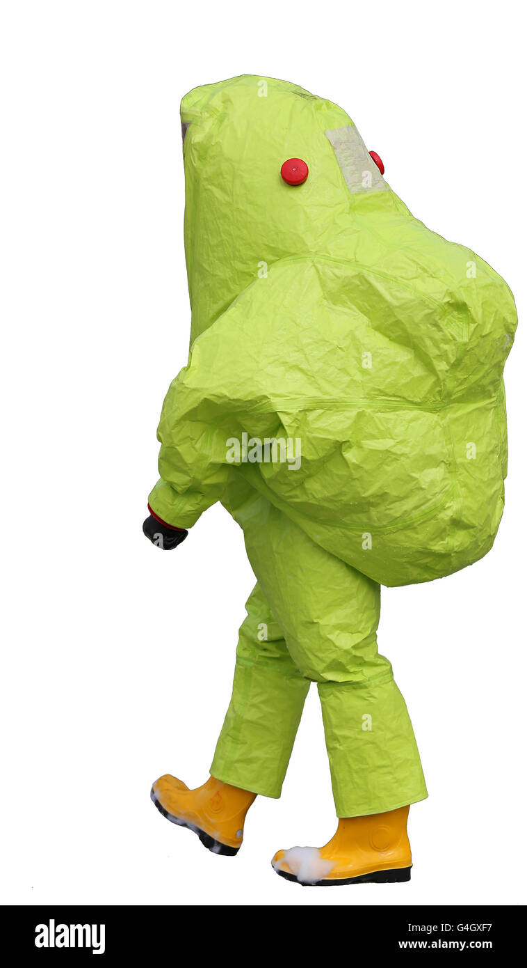 man with yellow protective gear against biological risk  on white background Stock Photo