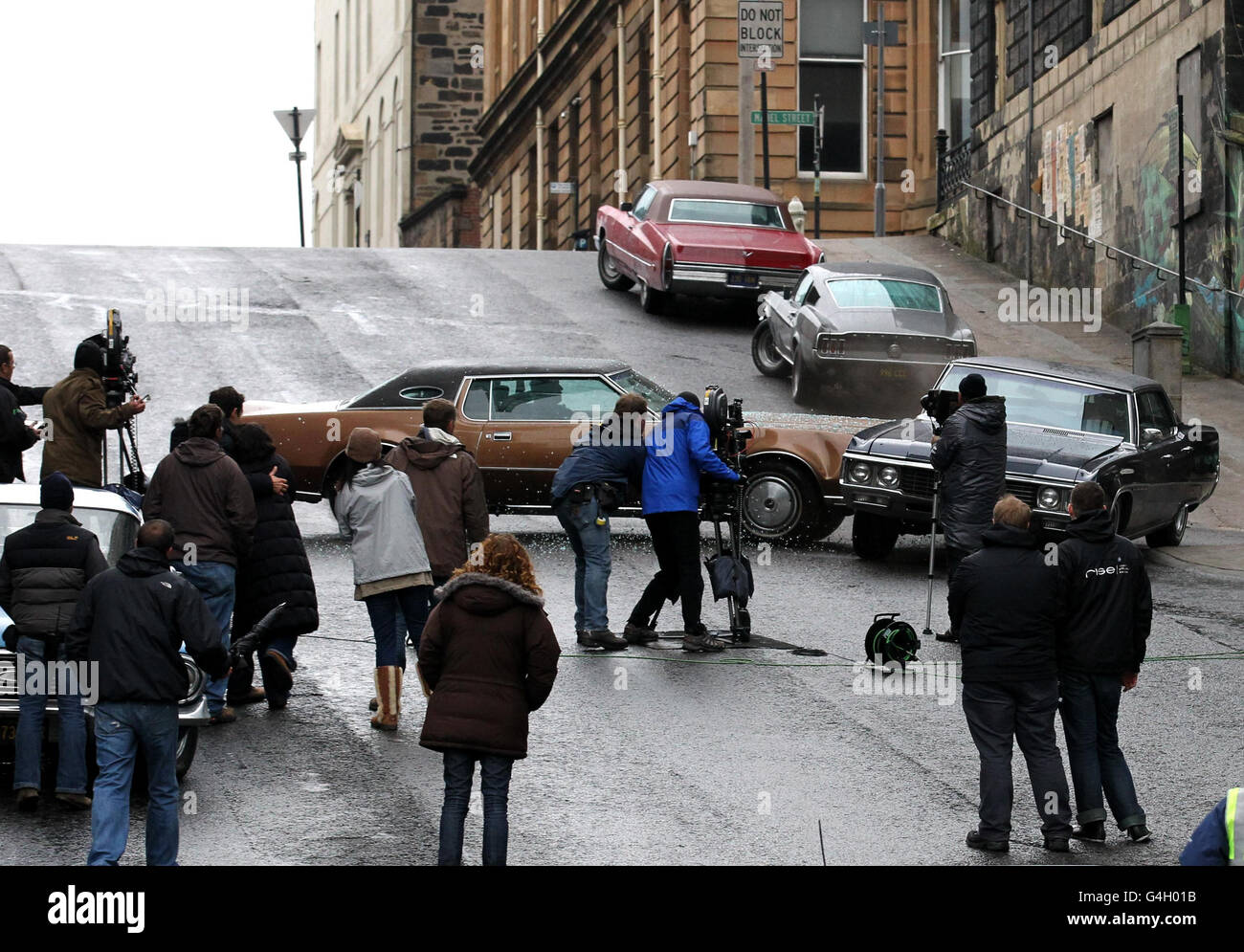 A car crash scene is filmed on the set of her new film Cloud Atlas