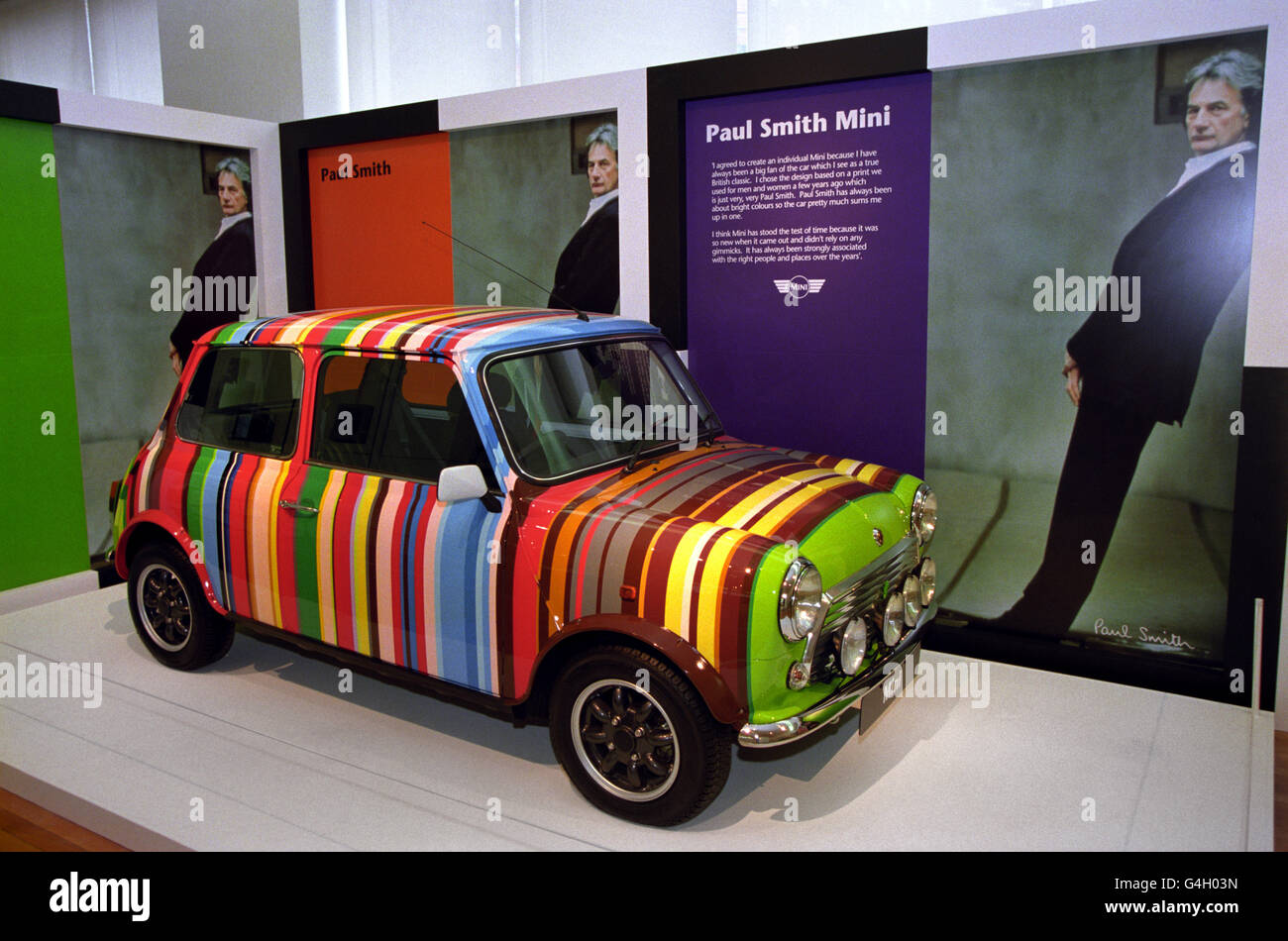 A mini designed by fashion designer Paul Smith, entered in a competition to  celebrate the Mini car which was first unveiled 40 years ago. Paul Smith's  design was based on a fashion