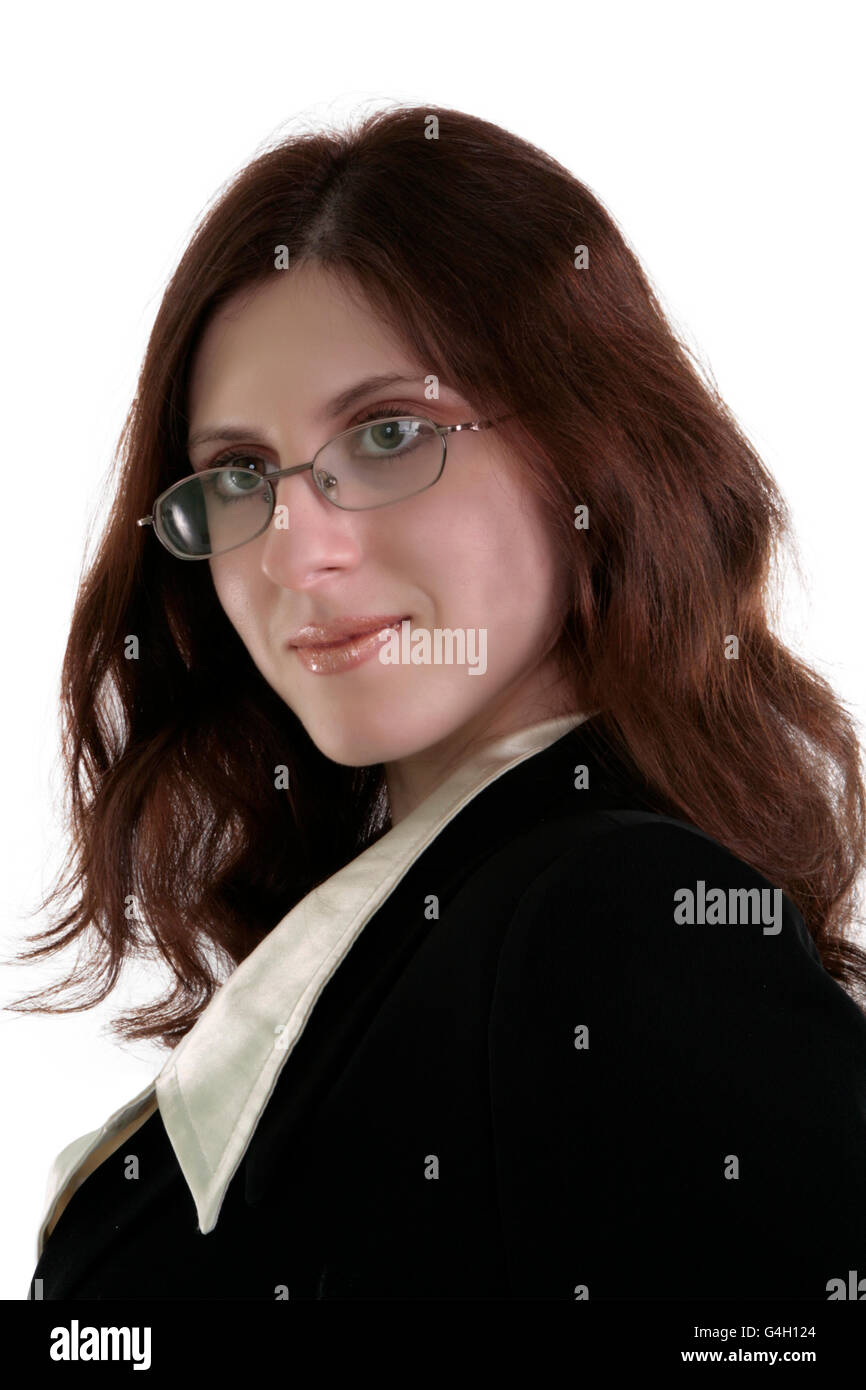 Beautiful young woman posing in business suit. Isolated over white ...