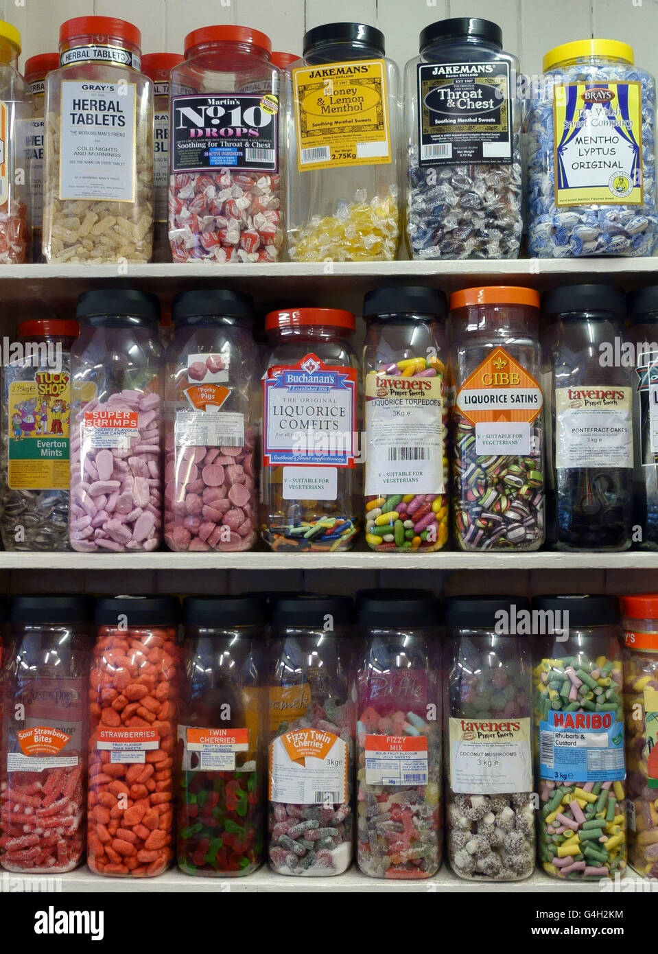 Jars of sweets in oldfashioned confectionery shop, Leicester, England