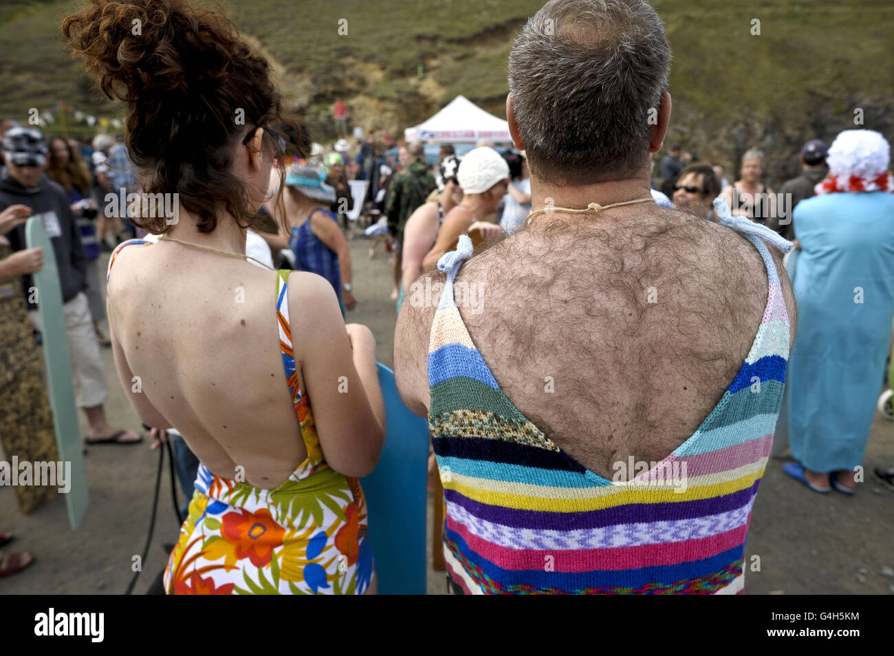 Competitors during the 9th World Belly Boarding Championships 2011, held at Chapel Porth beach, Cornwall, UK. Stock Photo