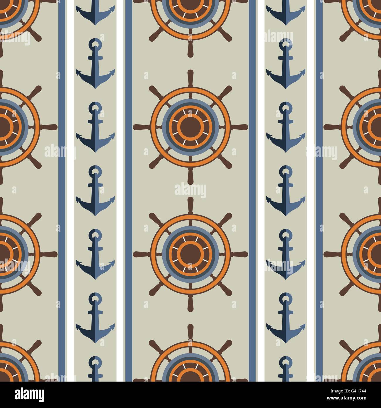 Marine pattern of anchors and steering wheel. Seamless backgroun Stock ...