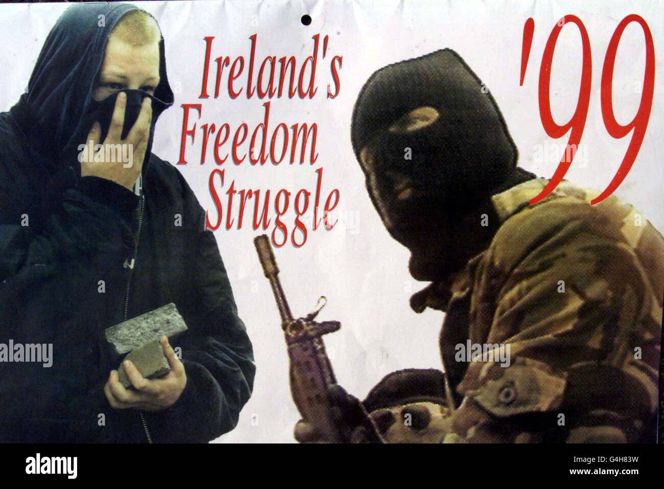 The front of the 1999 IRA Calendar depicting Photographs of IRA men with an array of weapons. The calendar has angered Unionists in Northern Ireland claiming it is in bad taste during a Peace Process. Photo by Paul Faith/PA. (E.D.I.) Stock Photo