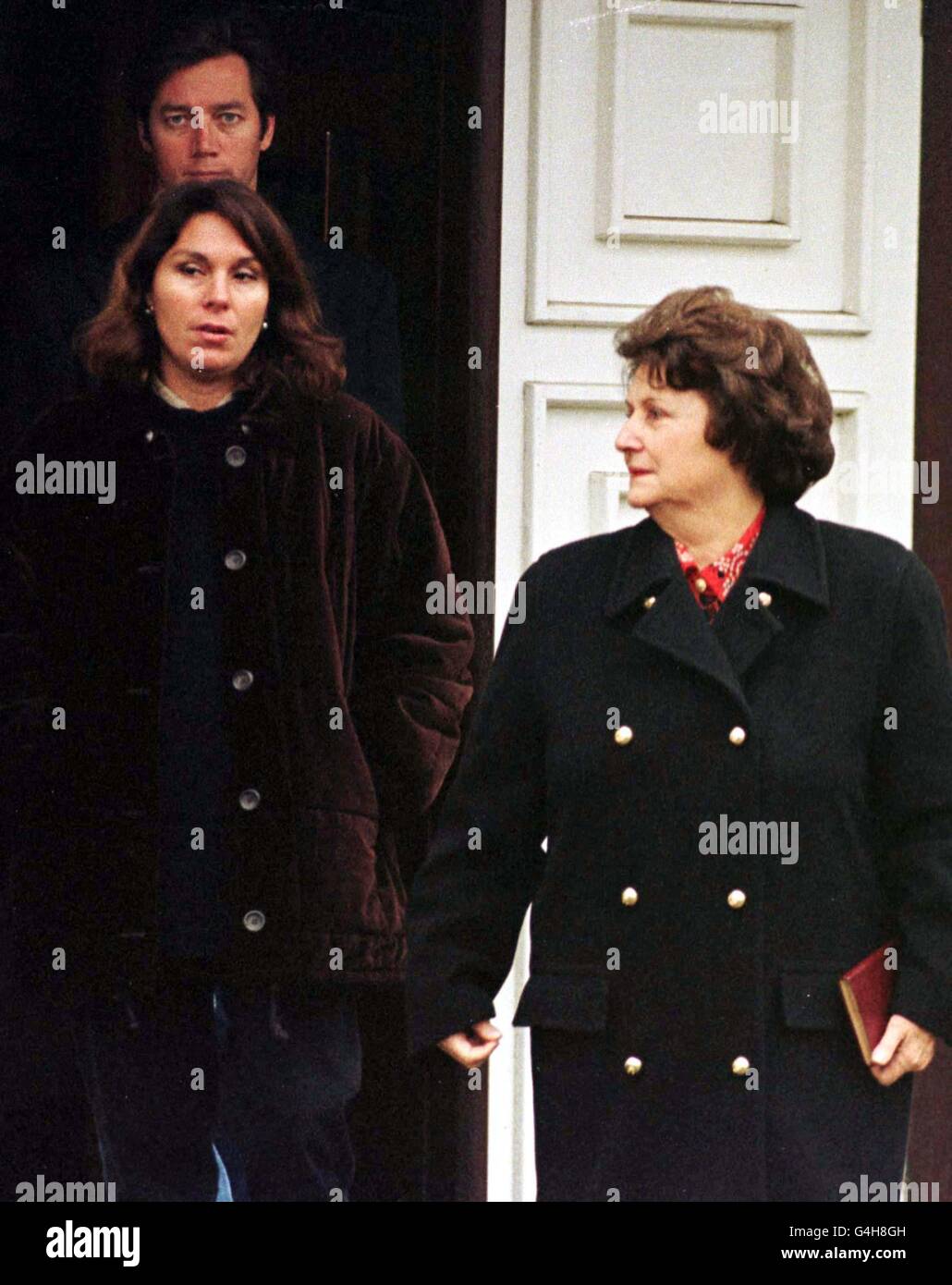 Lucia Pinochet, wife of former Chilean dictator General Augusto Pinochet, and her daughter Jacqueline Noguera, leave the Catholic Church of St Peter and St John, in Camberley, Surrey, where they spent ten minutes in prayer. Stock Photo