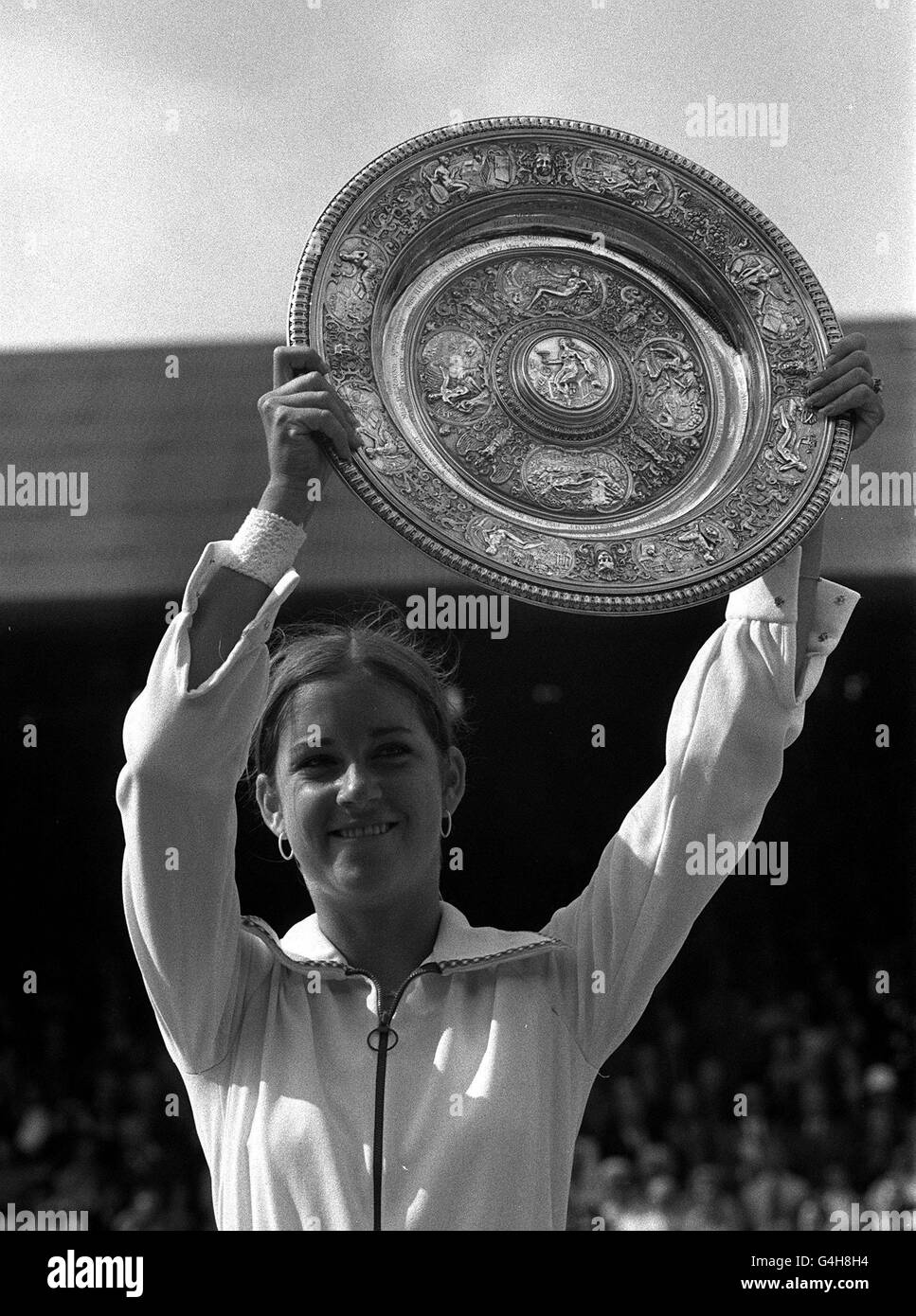 Chris Evert of the USA with the trophy presented to her by the Duke of Kent, following her victory over Olga Morozova of Russia in the women's singles final at Wimbledon. Stock Photo