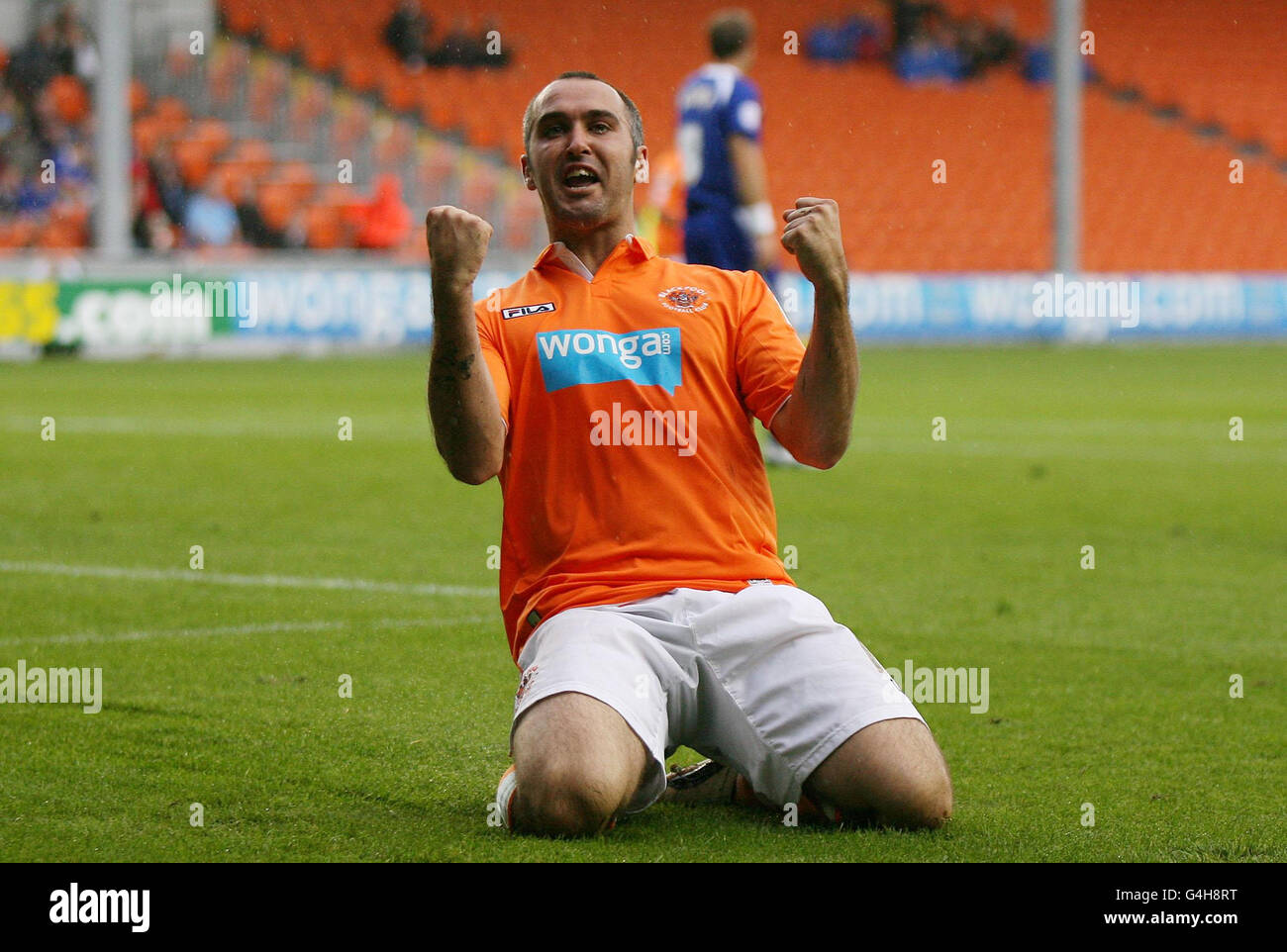 Blackpool's Gary Taylor-Fletcher celebrates scoring during the npower Football League Championship match at Bloomfield Road, Blackpool. Stock Photo